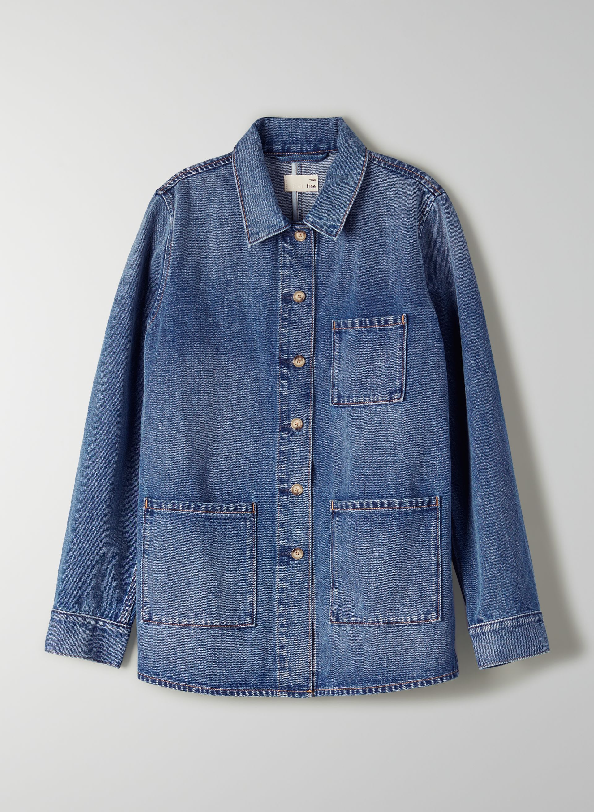 Women's Aztec Denim Jacket - Vintage Distressed Blue Jean Shacket With Button Down Design