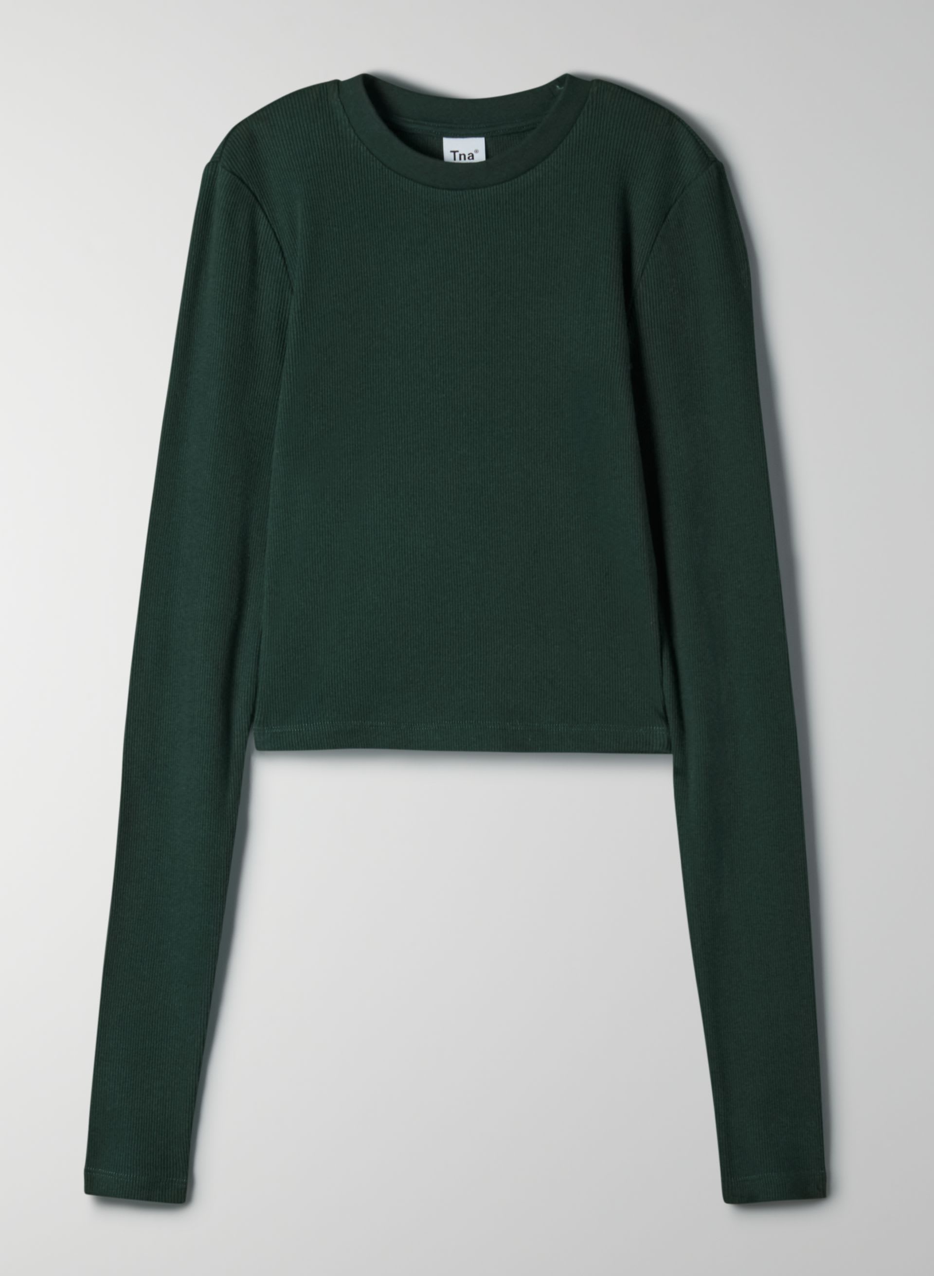 T-SHIRT CÔTELÉ ÉCOURTÉ À MANCHES LONGUES | Aritzia