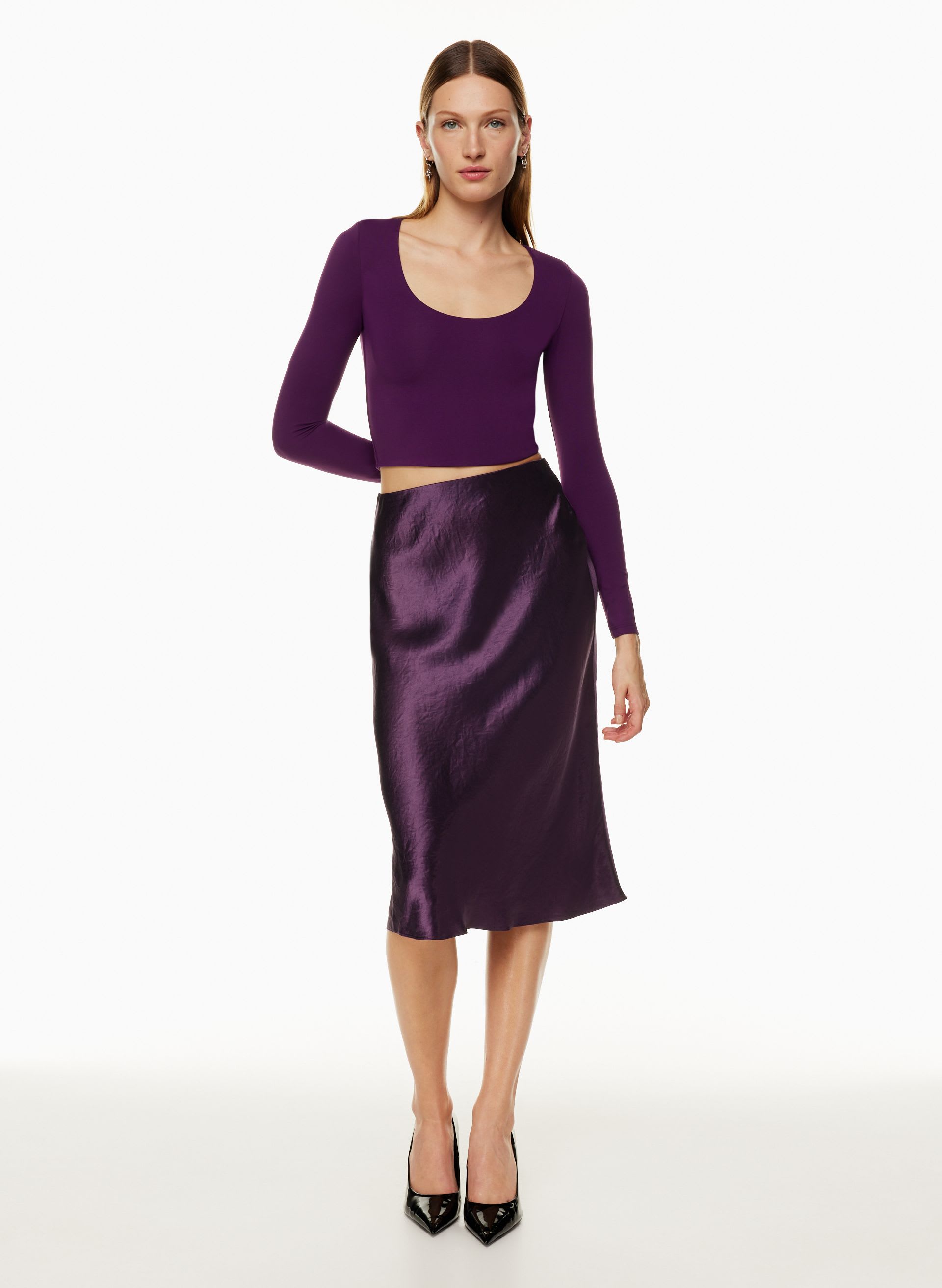 SLIP SATIN MIDI SKIRT | Aritzia