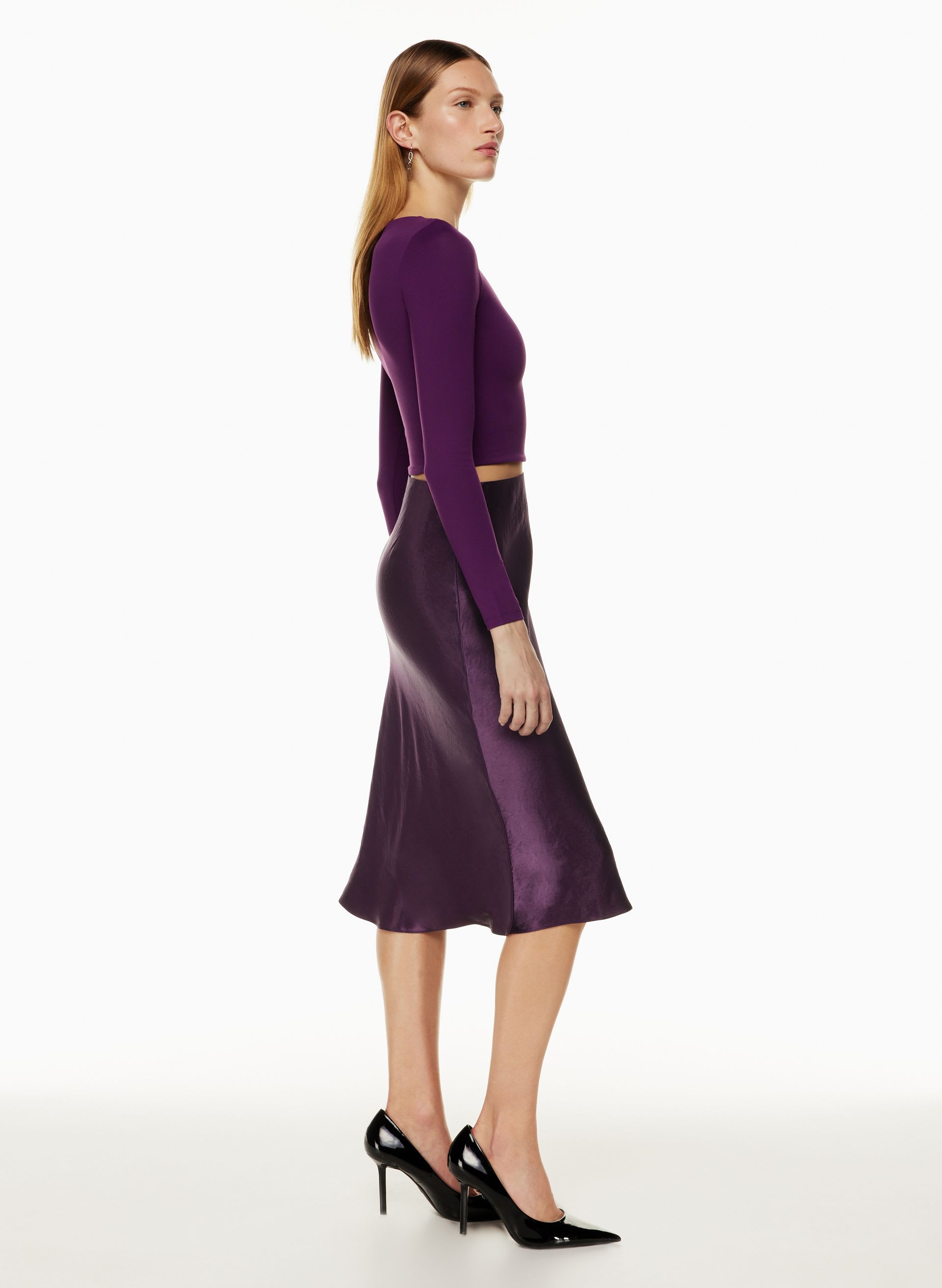 SLIP SATIN MIDI SKIRT | Aritzia