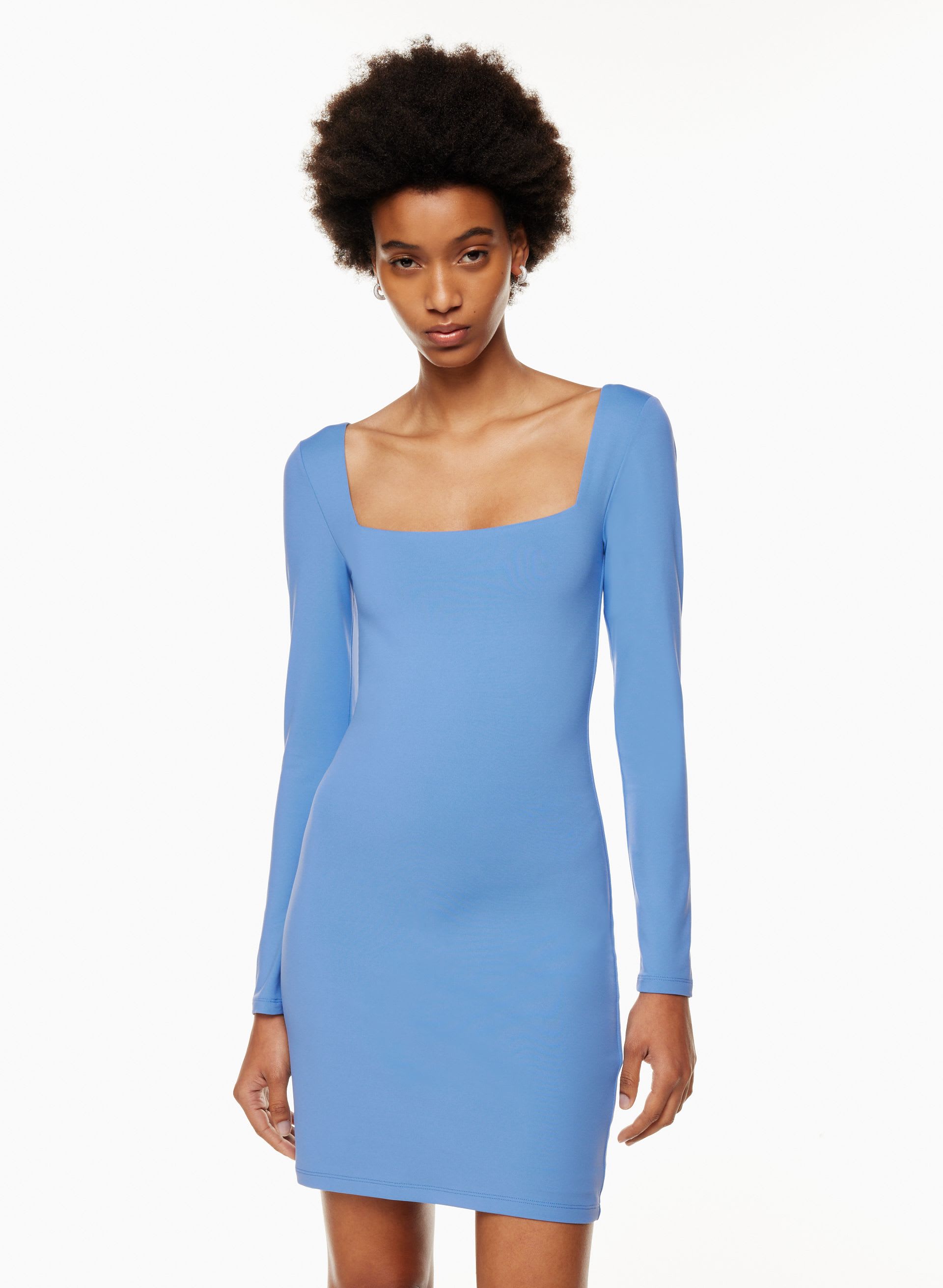 CONTOUR SQUARENECK LONGSLEEVE MINI DRESS | Aritzia