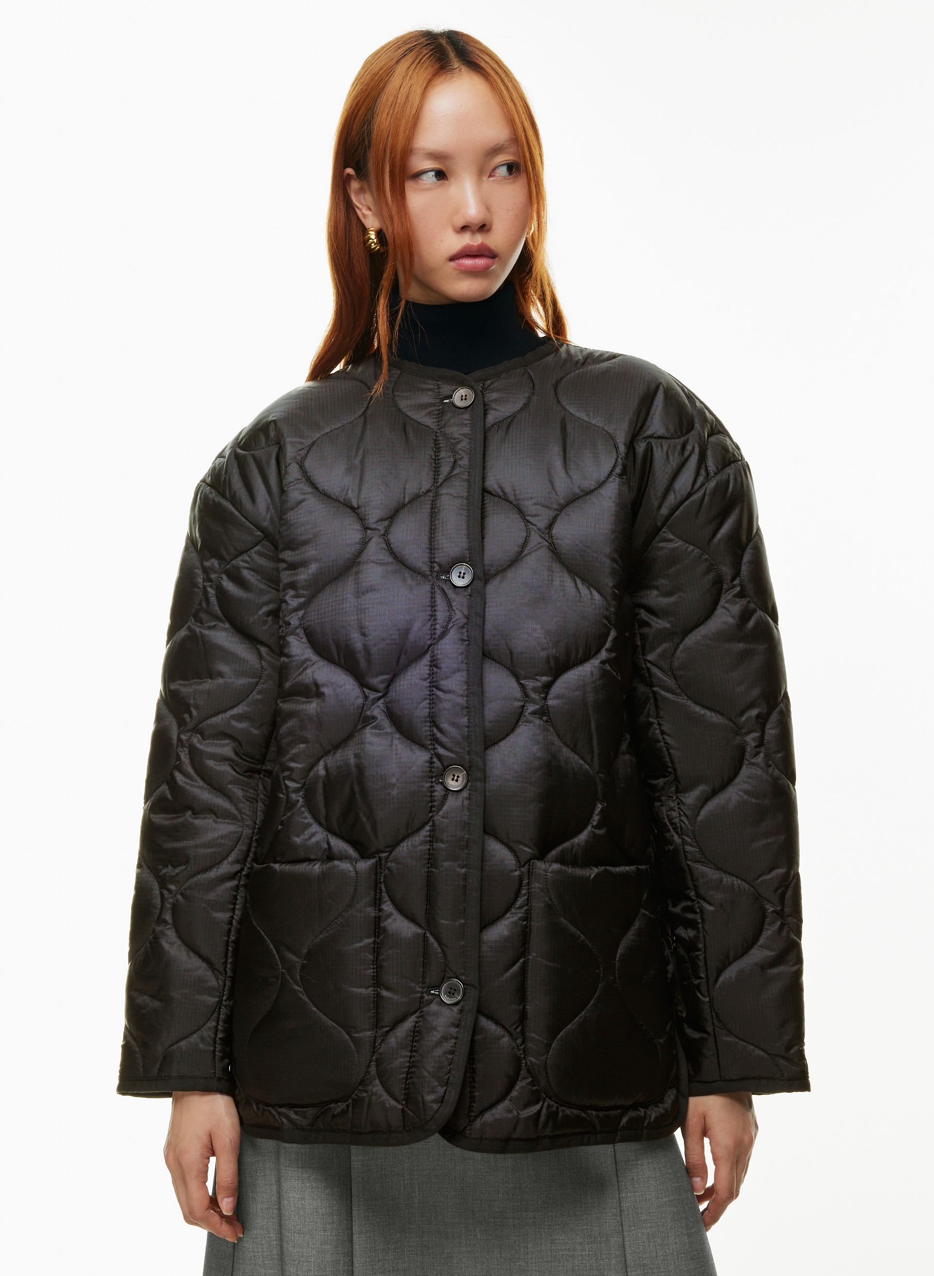 NEW Babaton Aritzia Evergreen Quilted Lightweight Button Oversized 