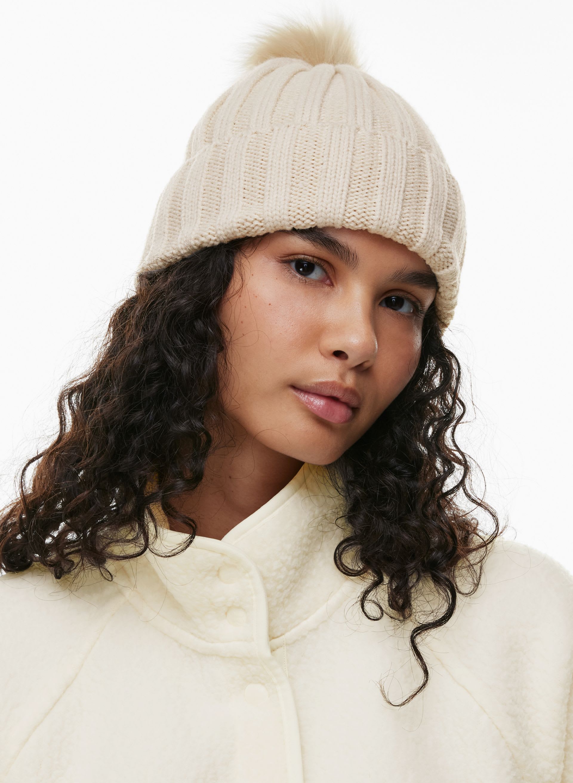 REAL FAUX FUR POM CUFFED BEANIE | Aritzia