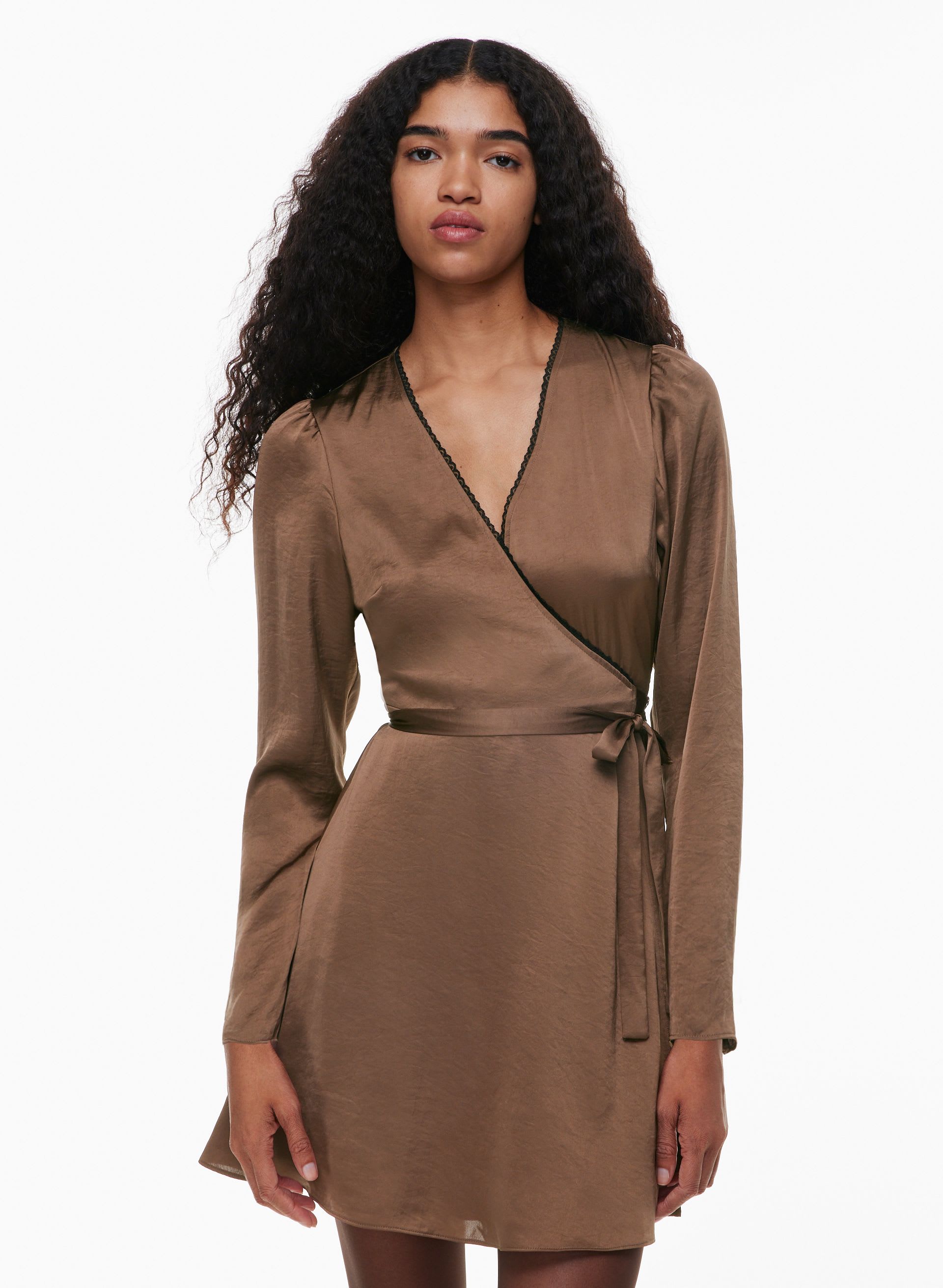 Mademoiselle Satin Longsleeve Dress | Aritzia CA