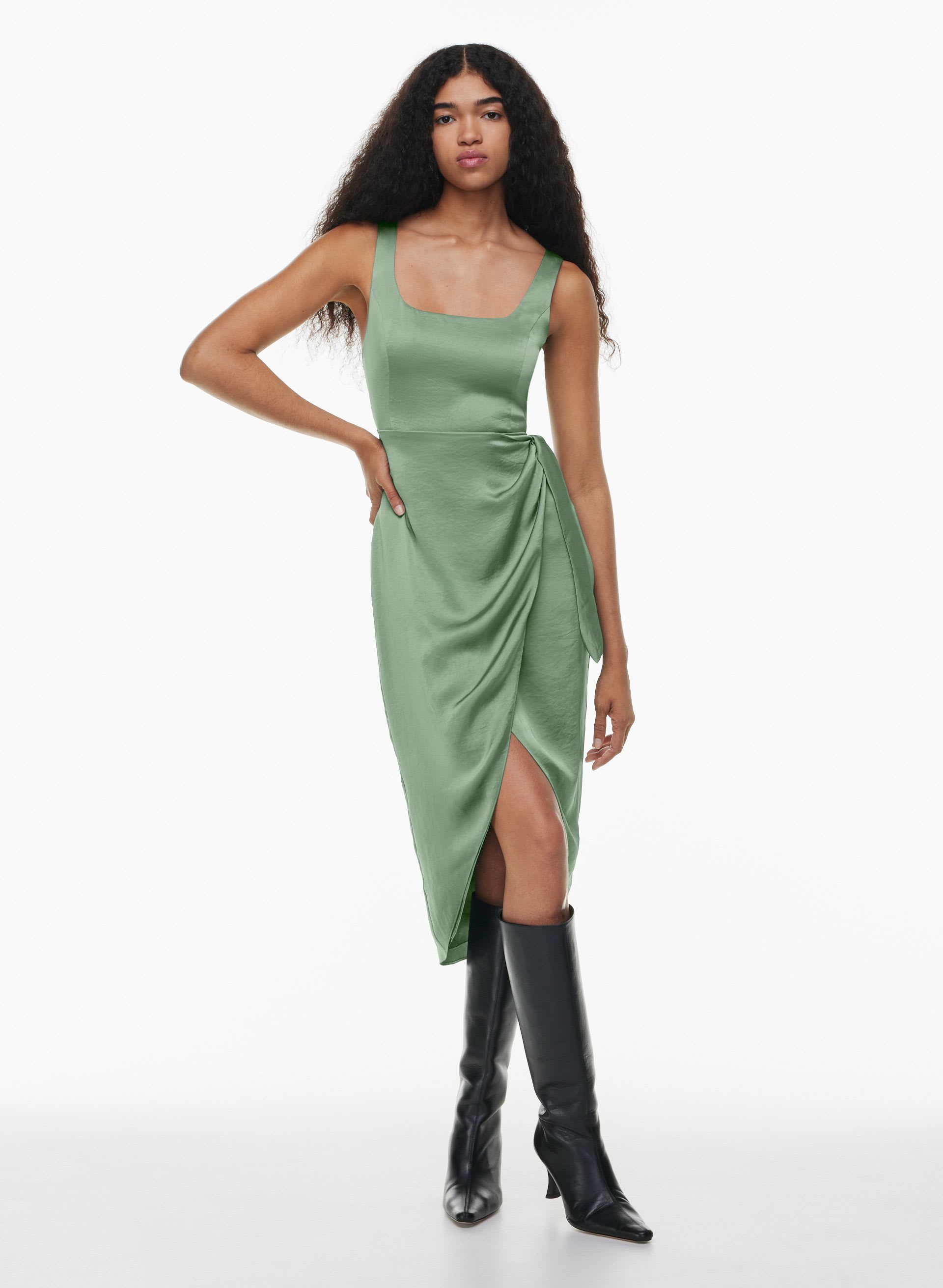 aritzia midi dress Midi Dress Aritzia Cober Dress Aritzia Wilfred Adelia Tie Front Cutout Midi  Summer Dress Mauve Pink Size