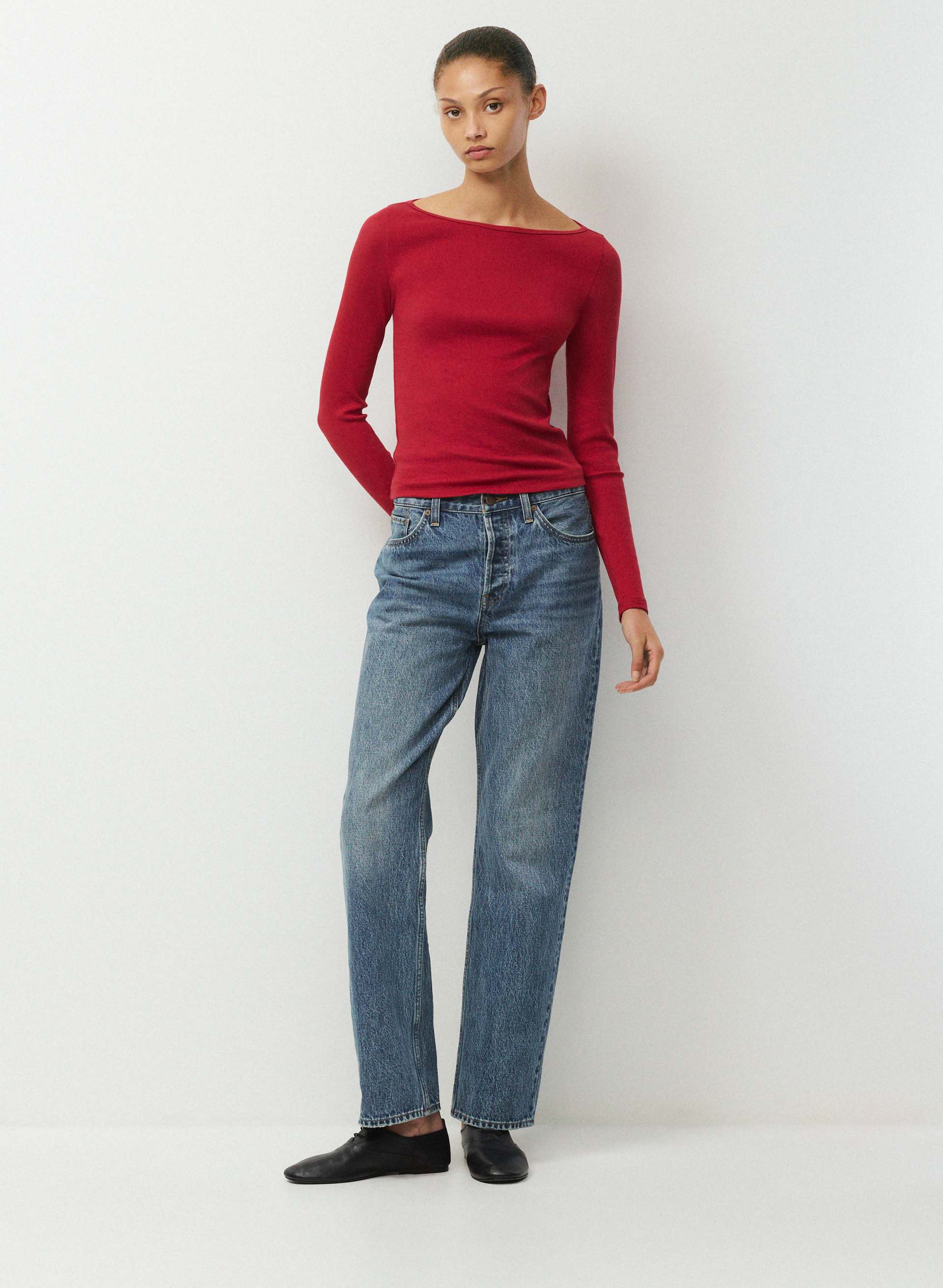 HOMESTRETCH™ RIB AIRWAVE LONGSLEEVE - Stretchy ribbed cotton boatneck longsleeve. 
