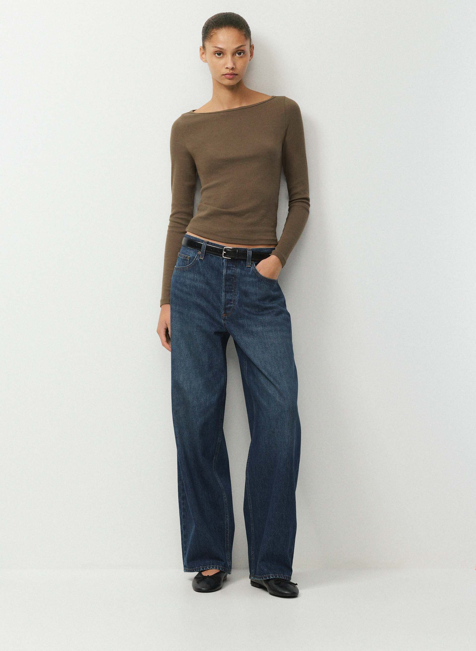 HOMESTRETCH™ RIB AIRWAVE LONGSLEEVE - Stretchy ribbed cotton boatneck longsleeve. 