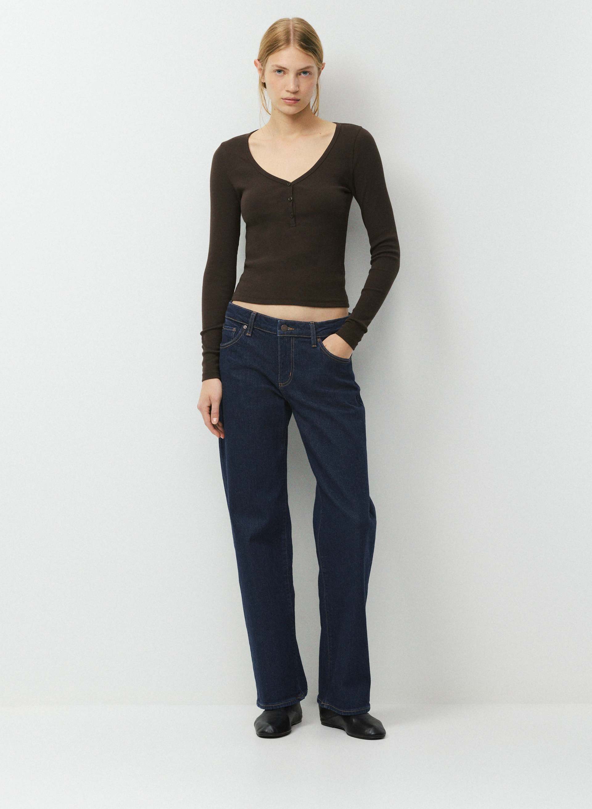 HOMESTRETCH™ RIB ACOUSTIC HENLEY - Stretchy ribbed cotton longsleeve henley. 