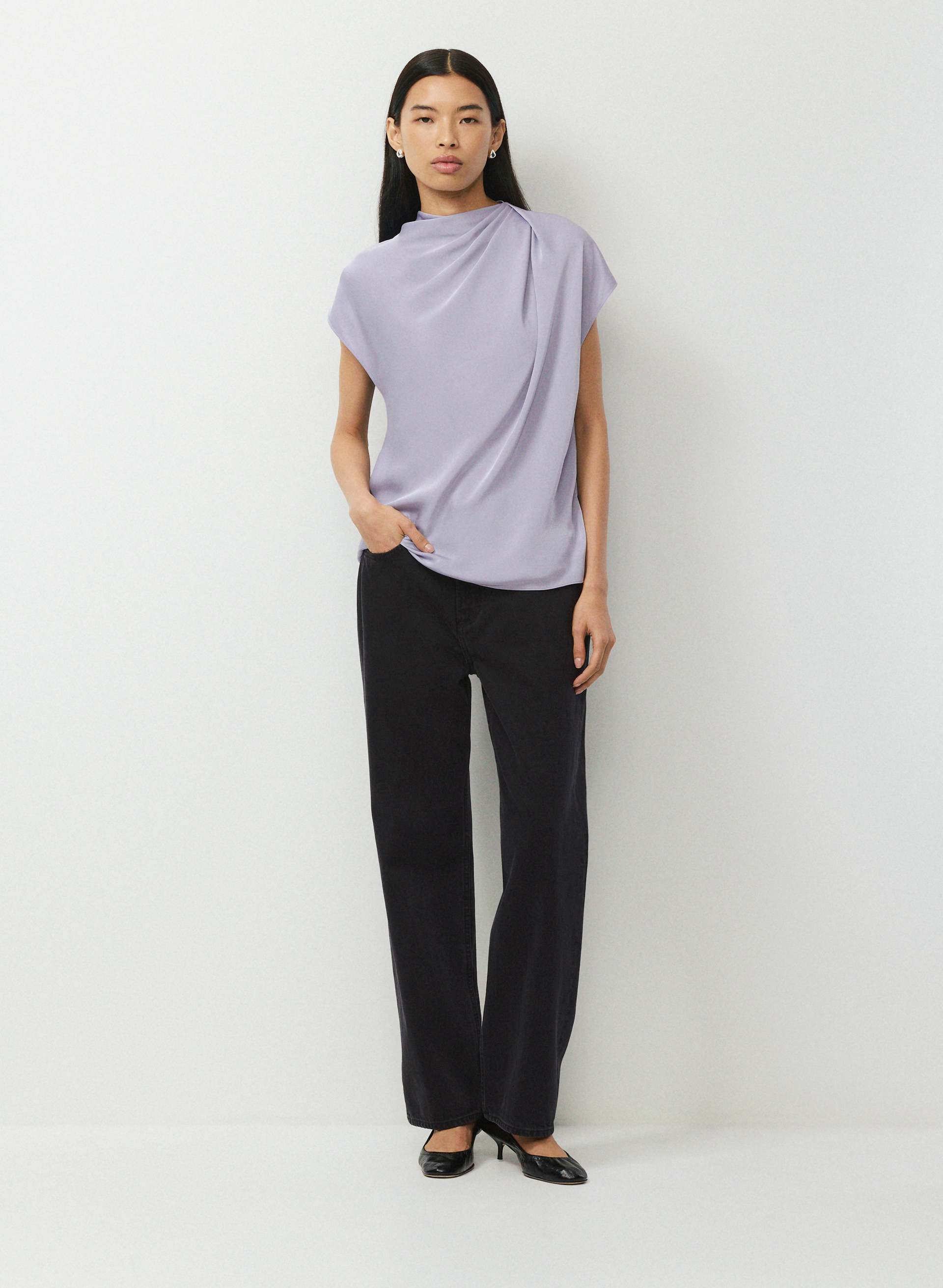 REFINE SHINE™ NOMINEE BLOUSE - Japanese double satin mockneck twist blouse. 