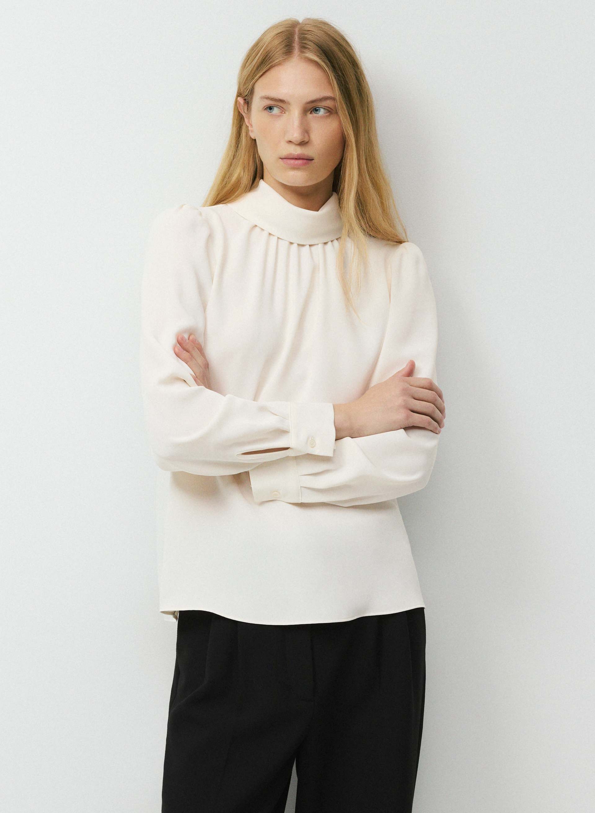 MADISELLE BLOUSE - Matte satin mockneck blouse. 