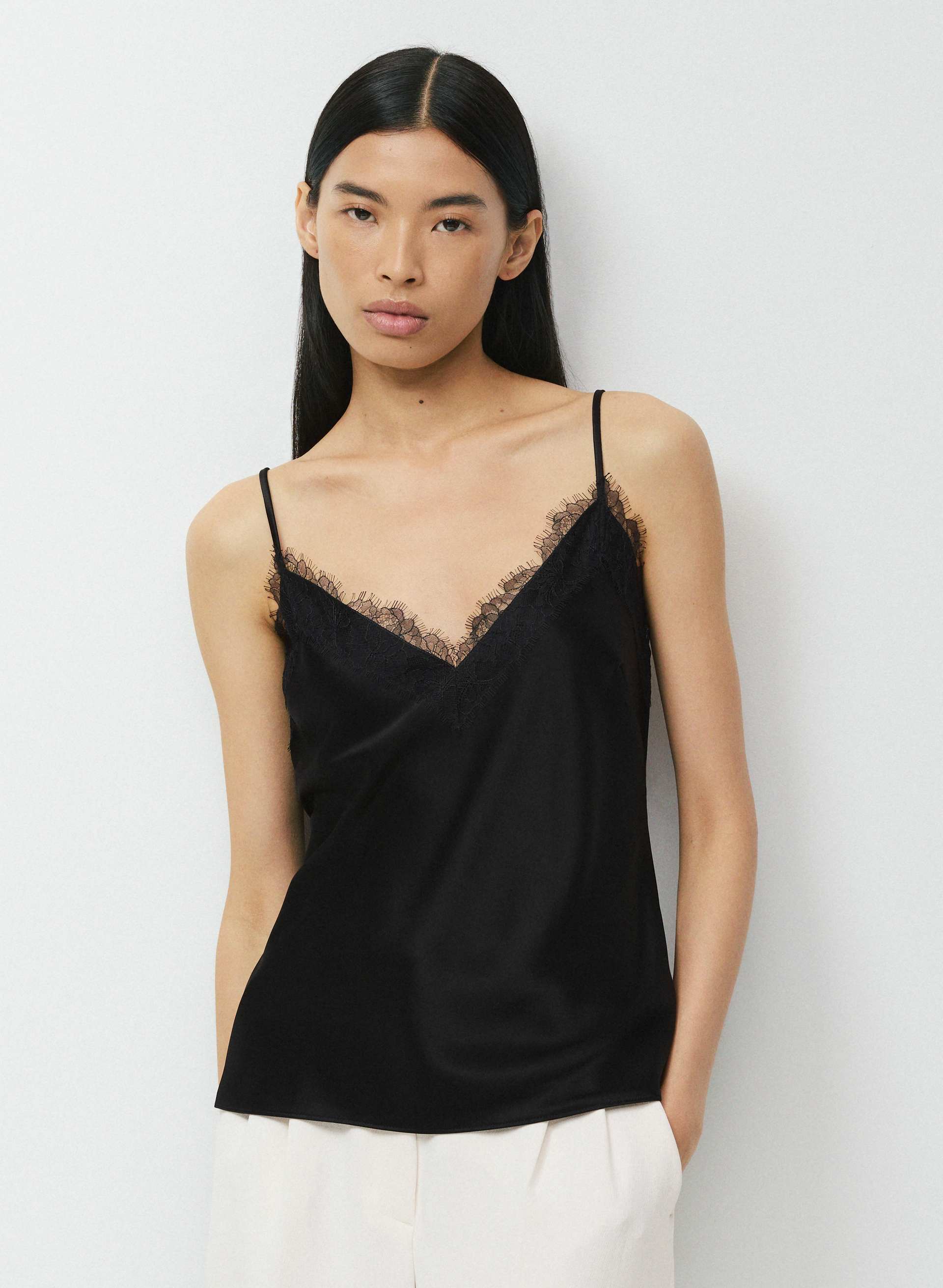 SUNLANE SATIN CAMISOLE - Double satin camisole with lace trim. 
