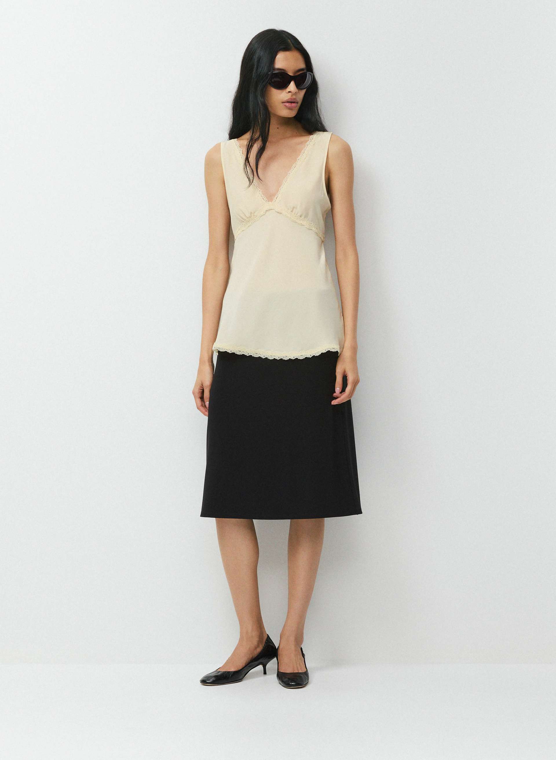 SERENADE SILK TOP - 100% silk camisole with lace trim. 