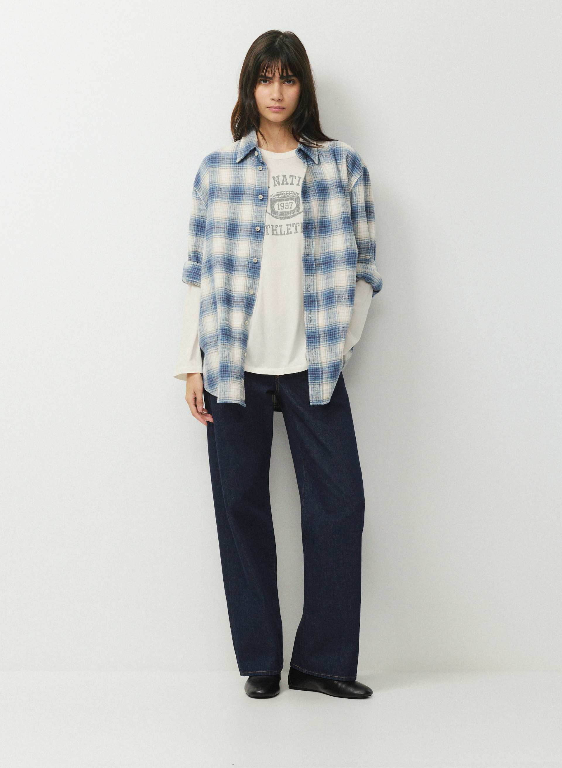 CHEMISE HUNTER - Oversized 100% cotton flannel button-up shirt. 