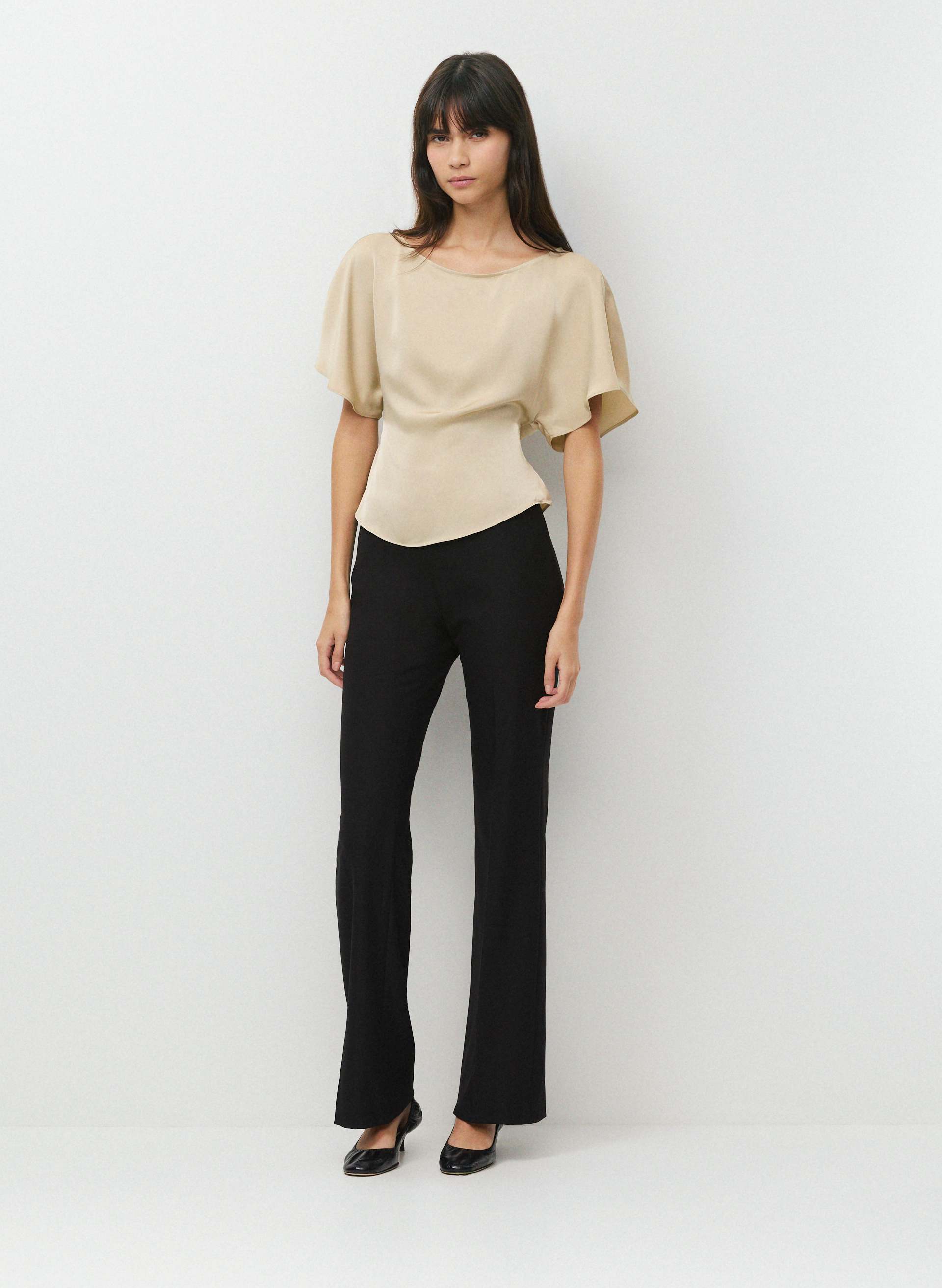 GINGER SATIN BLOUSE - Japanese double satin boatneck top with tie waist detail. 