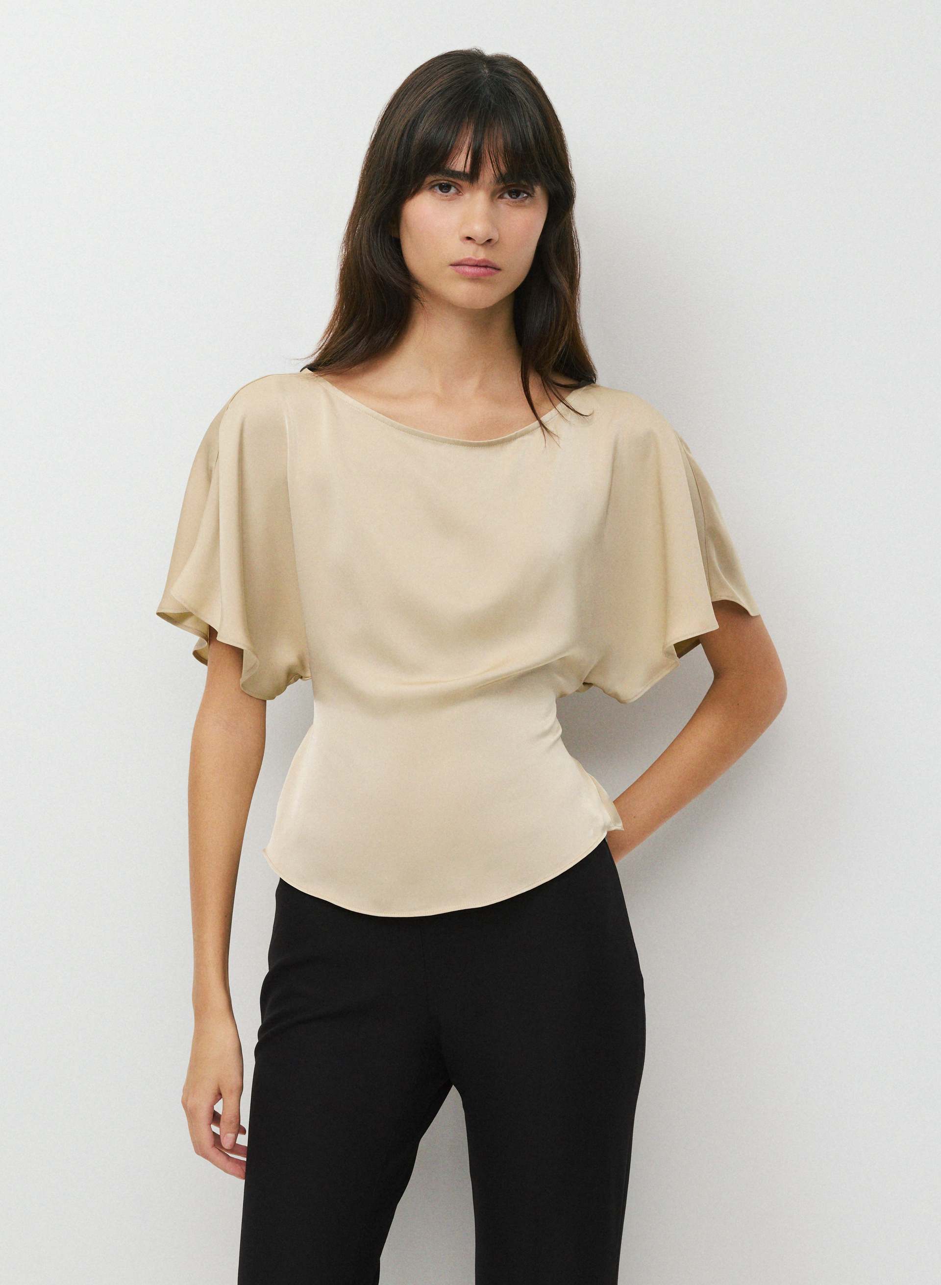 GINGER SATIN BLOUSE - Japanese double satin boatneck top with tie waist detail. 