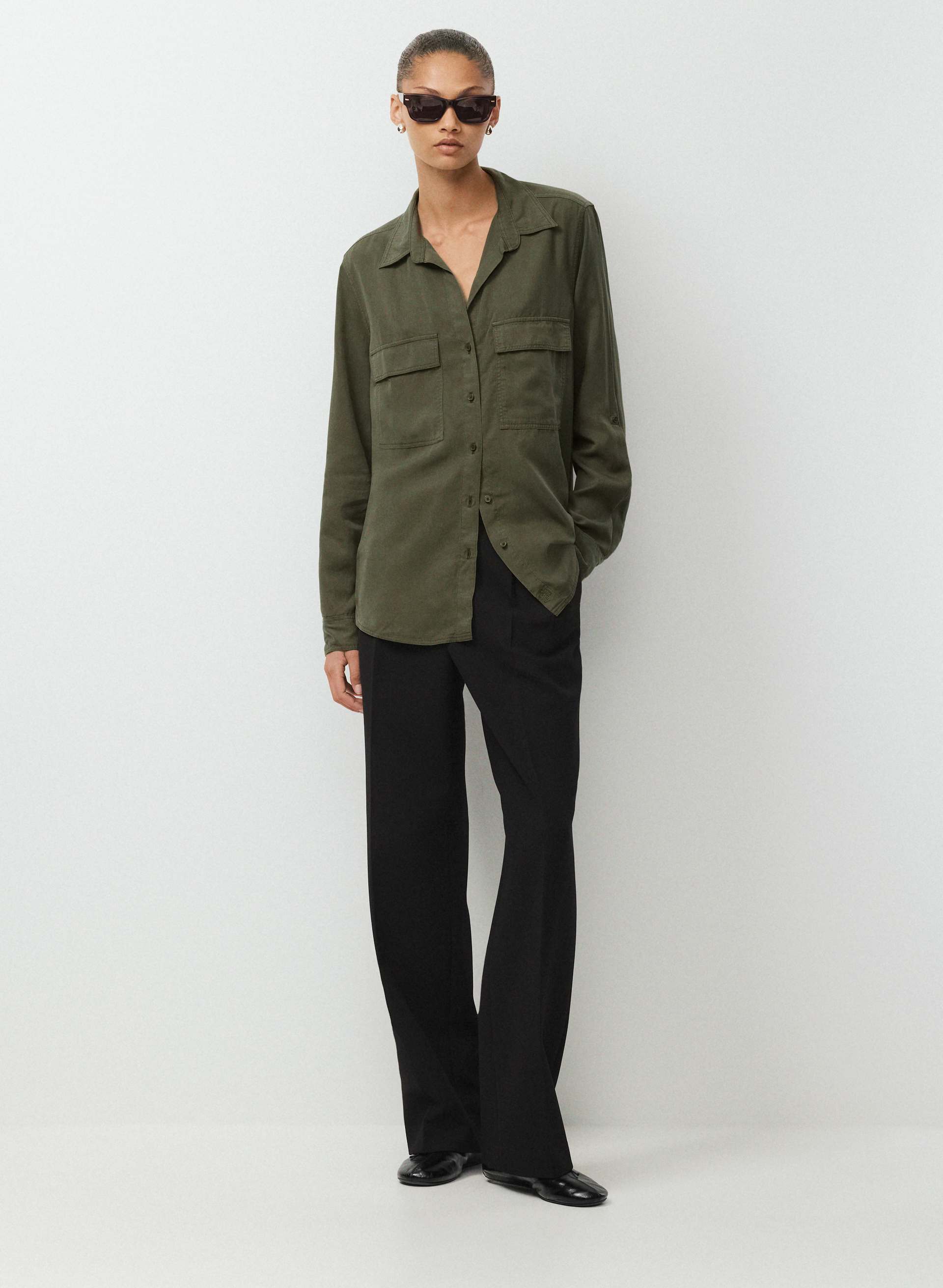 olive green dress shirt womens Utility slender