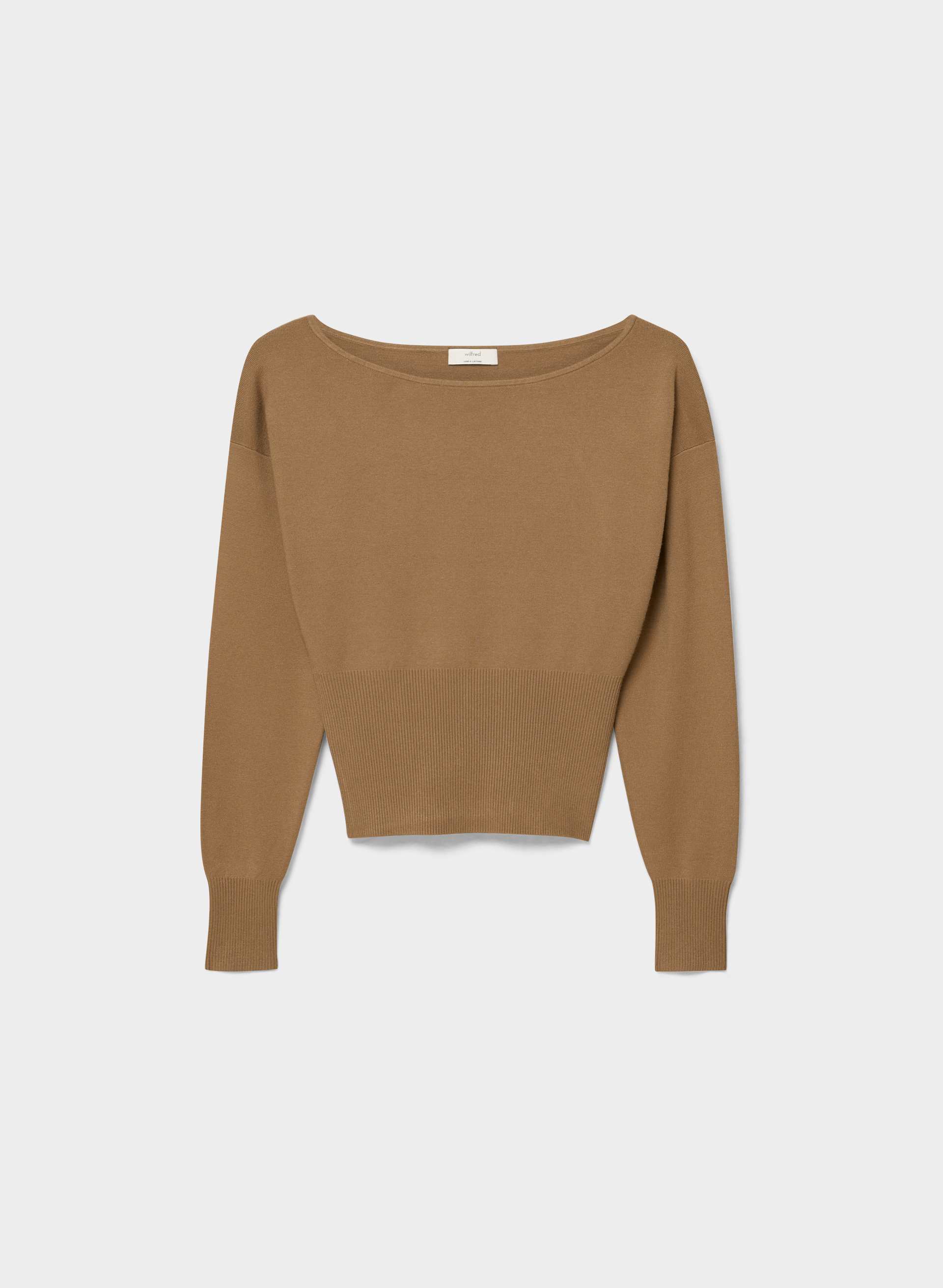 CRESCENDO SWEATER - WONDER YARN - Knit boatneck sweater with cinched waist. 