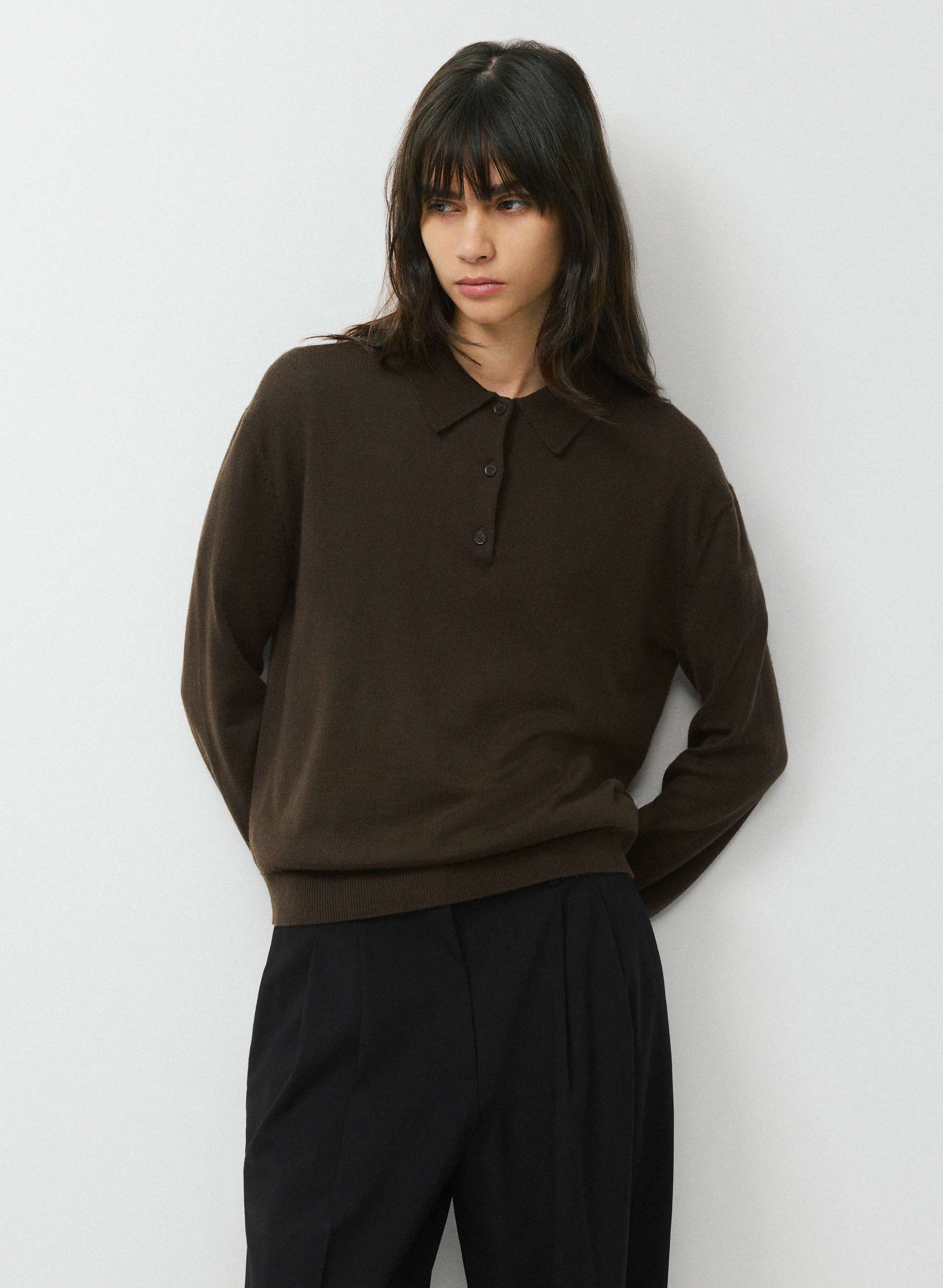 BARE MERINO WOOL ASPECT POLO SWEATER | Aritzia