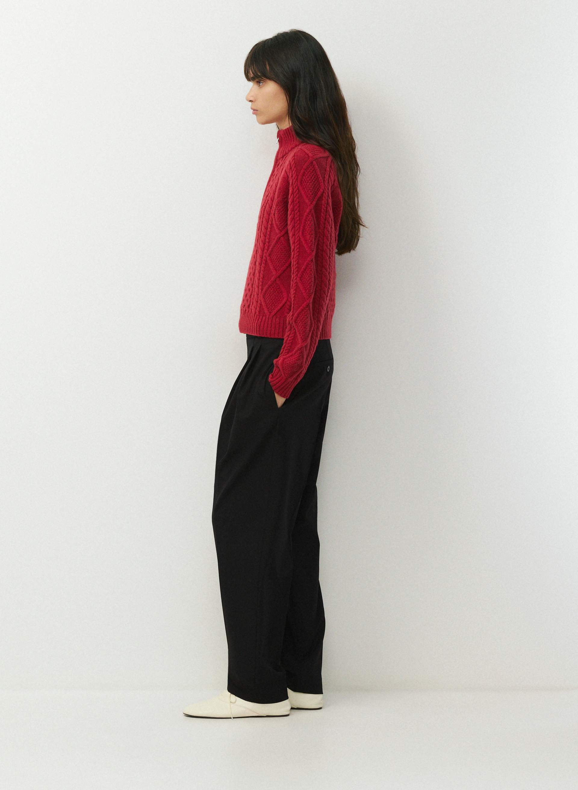 CABLE KNIT MERINO WOOL MASTERY 1/4 ZIP | Aritzia