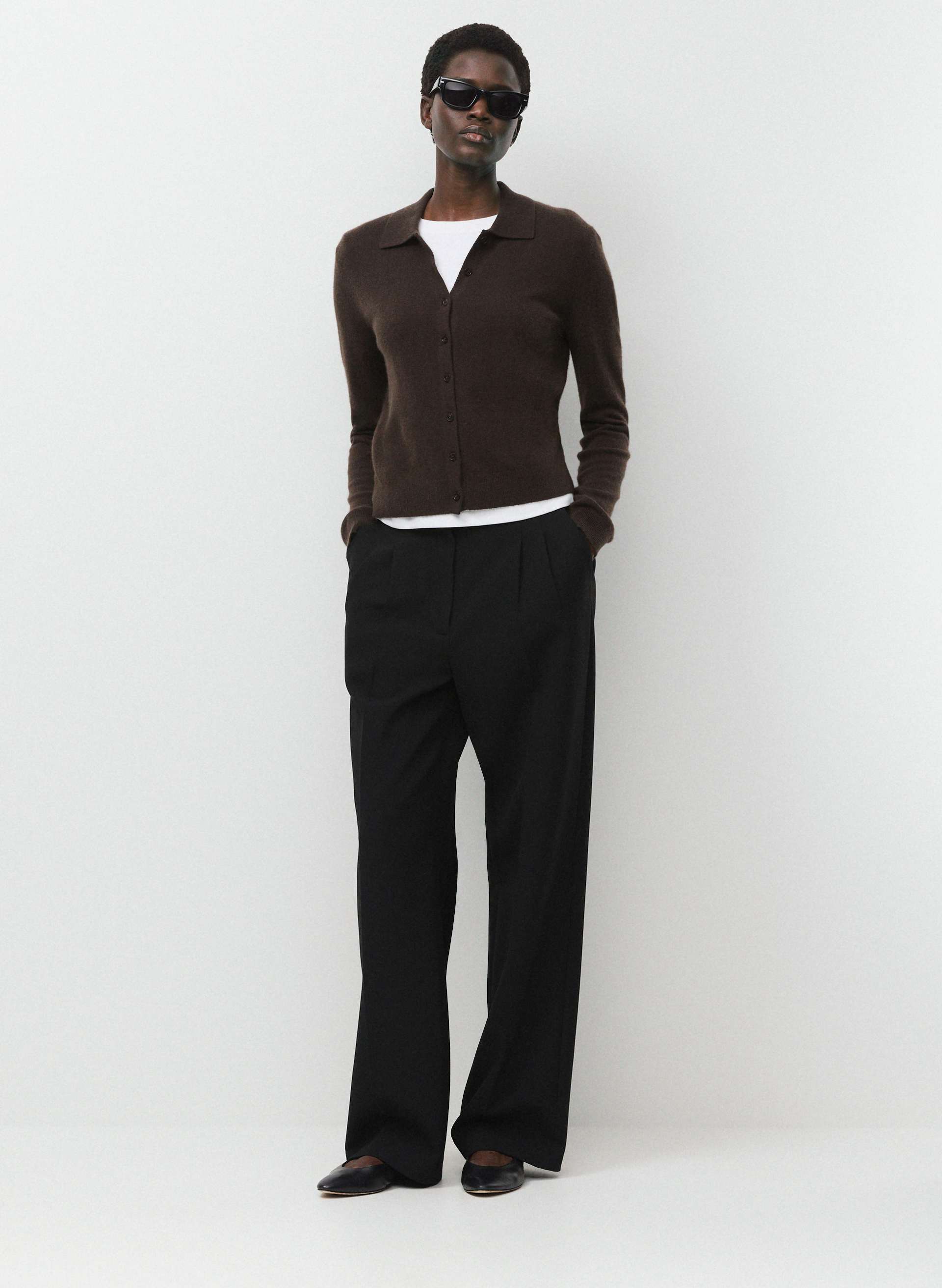 BARE CASHMERE FOUNDATION CARDIGAN - Lightweight 100% cashmere collared cardigan. 