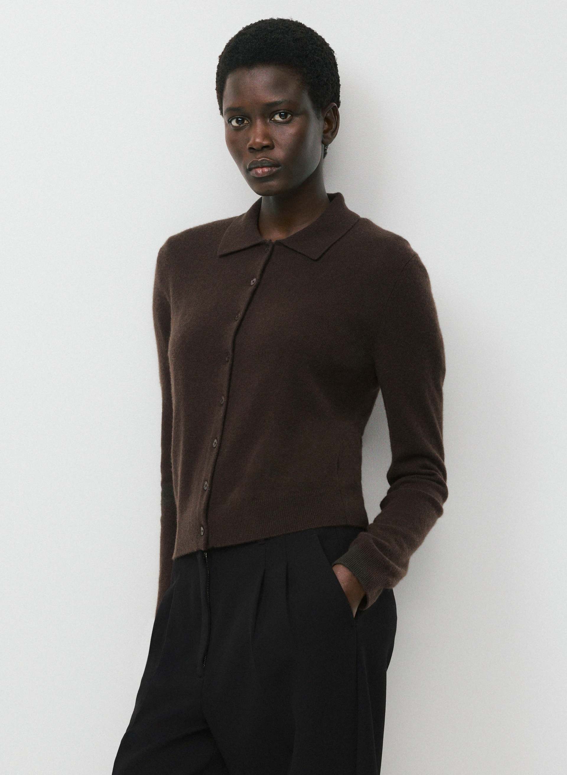 BARE CASHMERE FOUNDATION CARDIGAN - Lightweight 100% cashmere collared cardigan. 