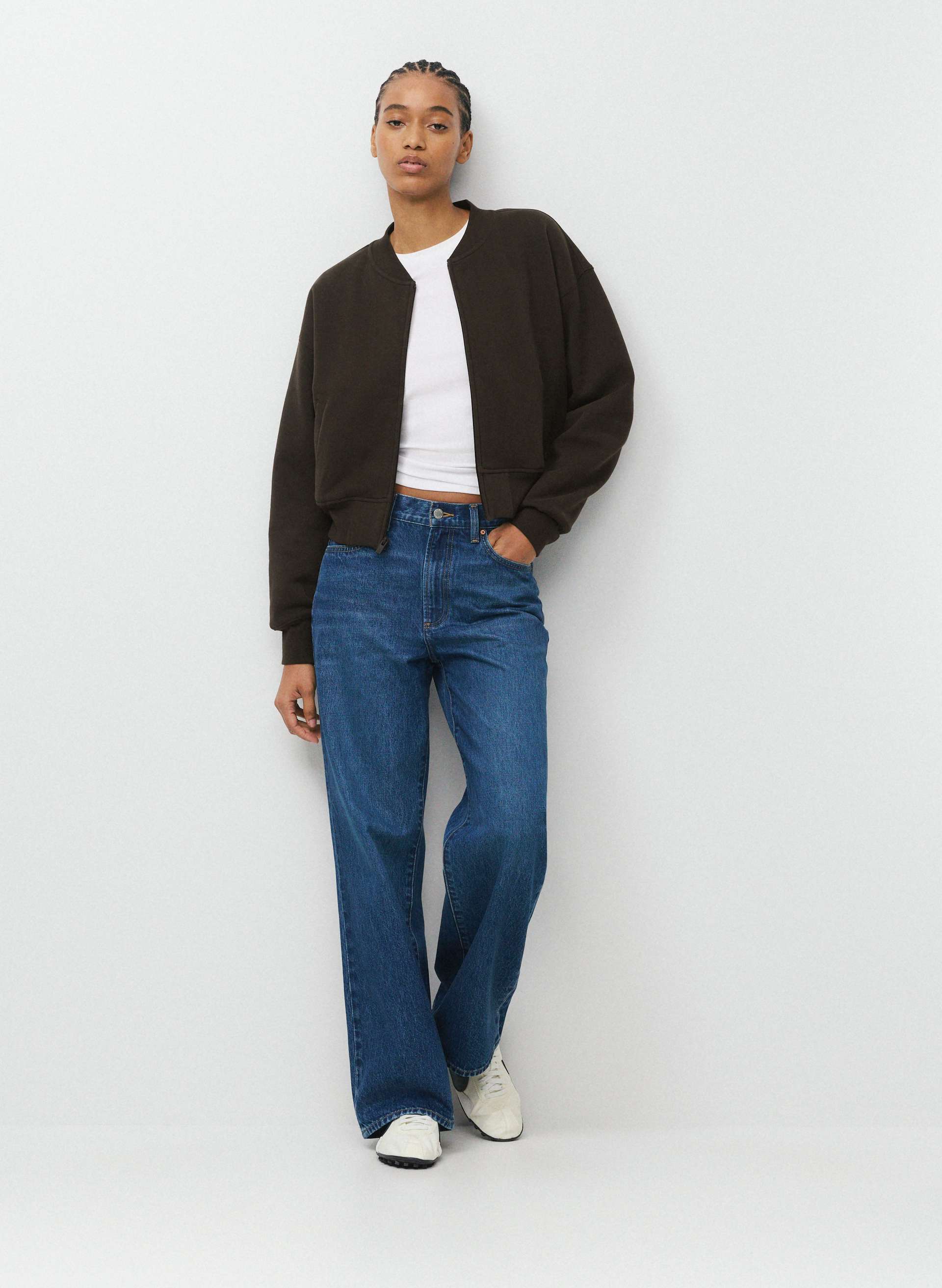 COZY SWEATFLEECE BOYFRIEND BOMBER - Relaxed fleece bomber. 