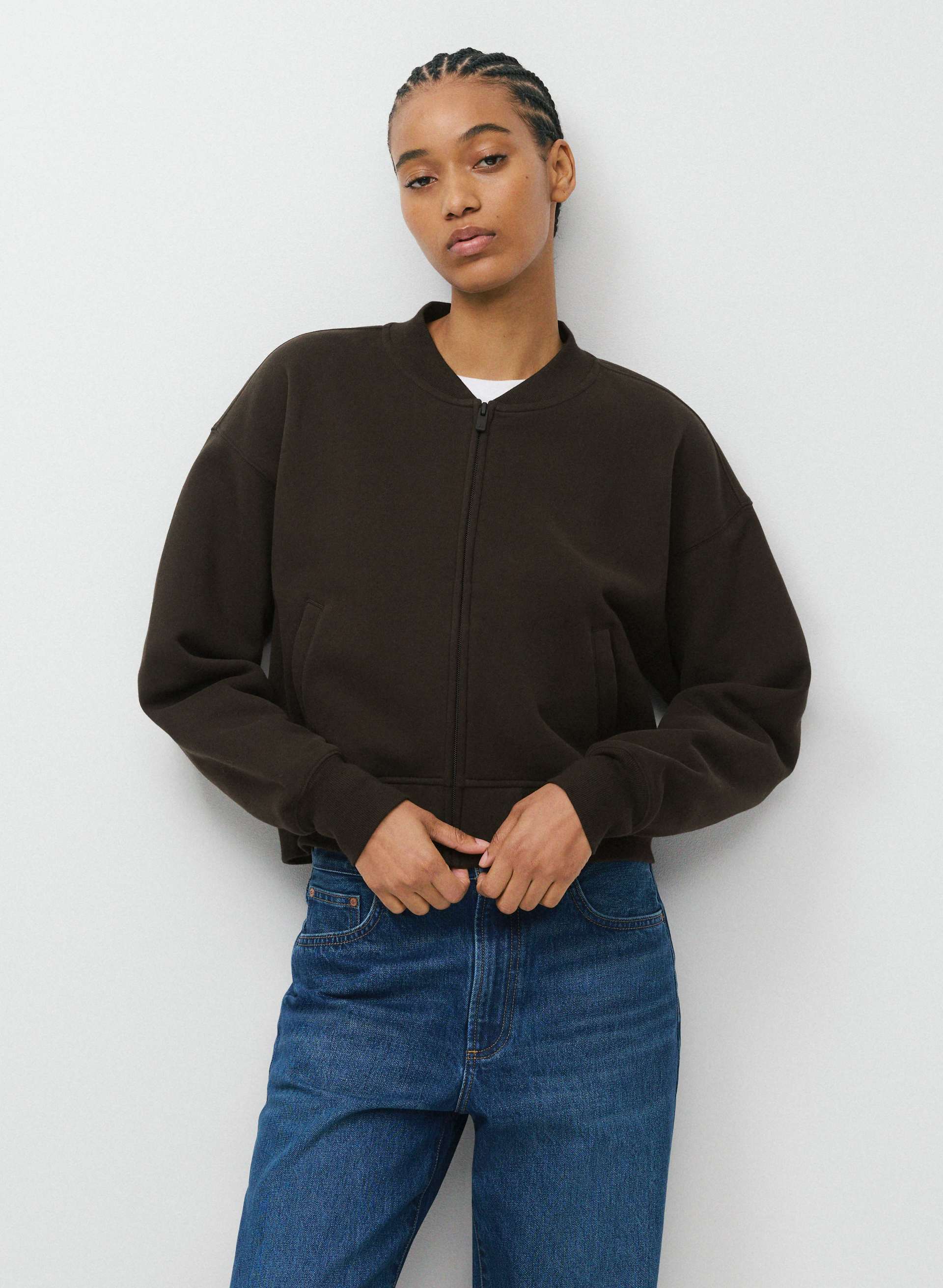 COZY SWEATFLEECE BOYFRIEND BOMBER - Relaxed fleece bomber. 