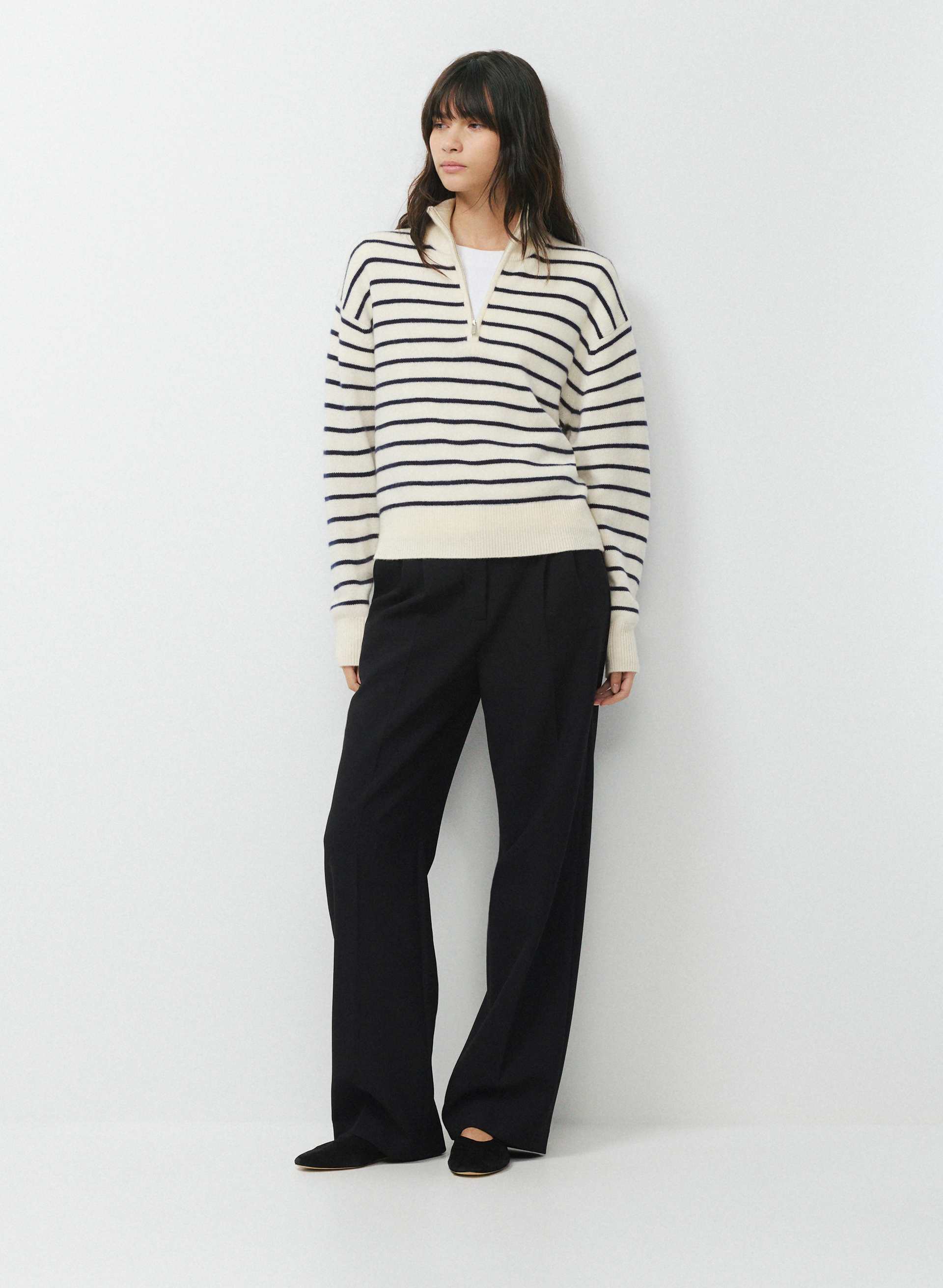 ESSENTIAL CASHMERE METAPHOR SWEATER - Midweight 100% cashmere mockneck quarter-zip sweater. 