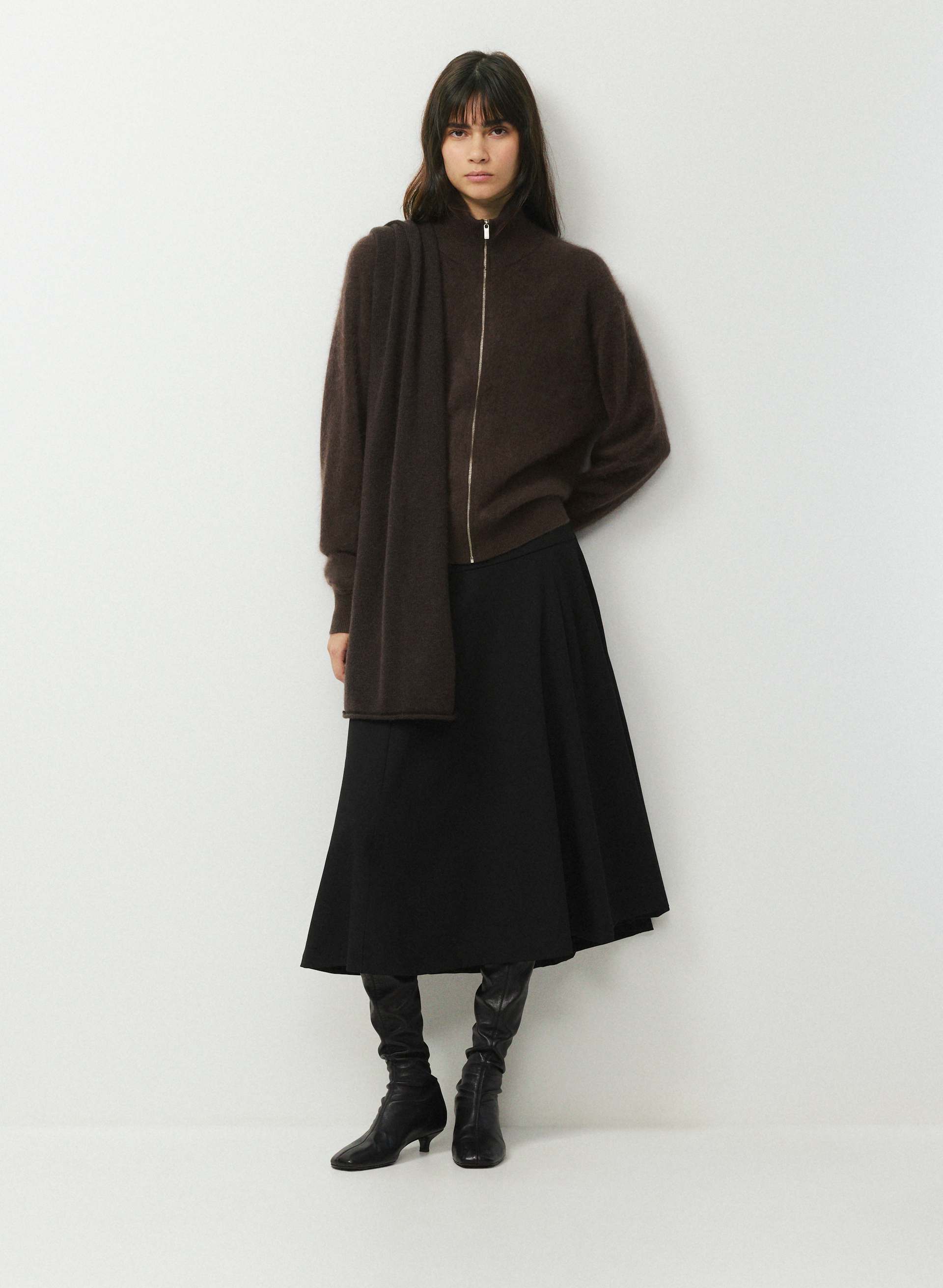 BRUSHED WOOL CASHMERE DIORAMA ZIP-UP | Aritzia
