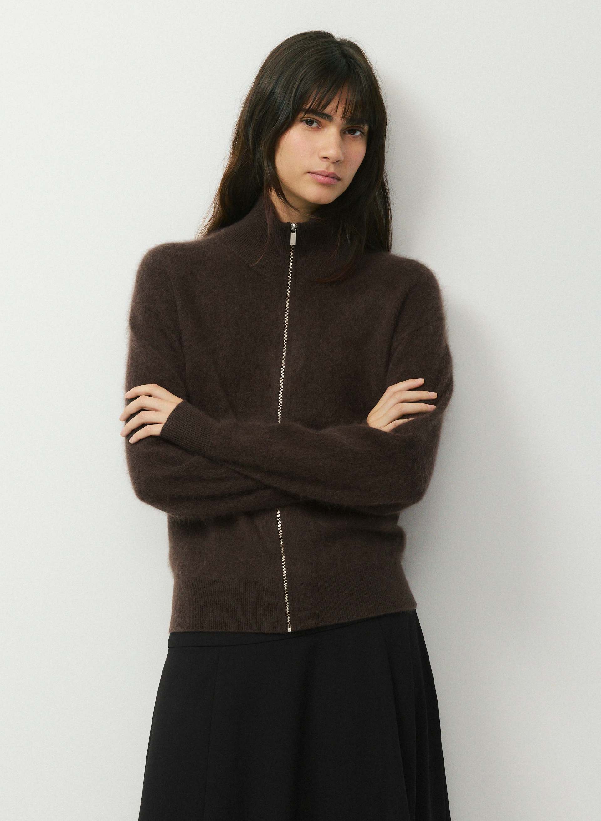 BRUSHED WOOL CASHMERE DIORAMA ZIP-UP | Aritzia