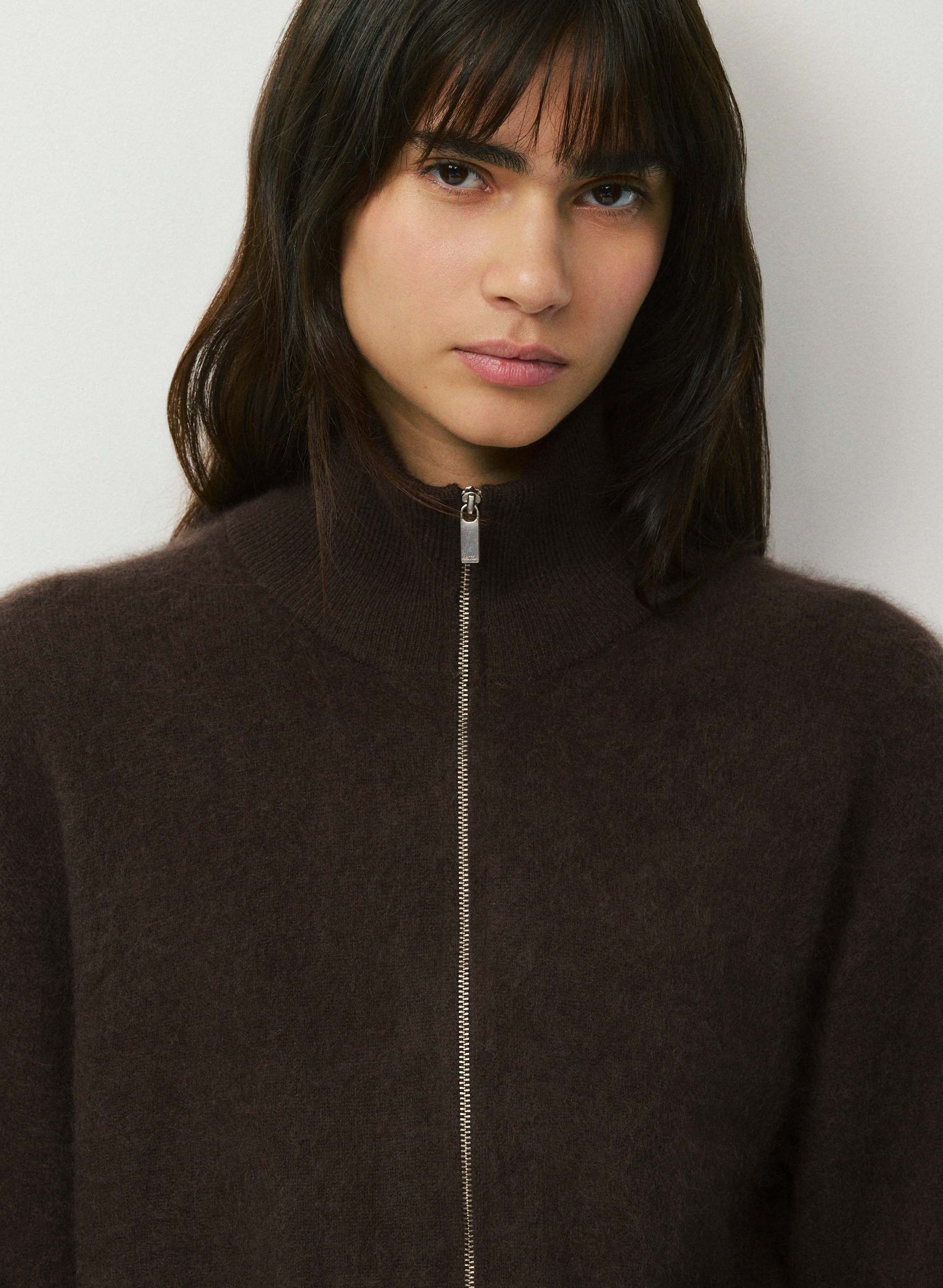 BRUSHED WOOL CASHMERE DIORAMA ZIP-UP | Aritzia