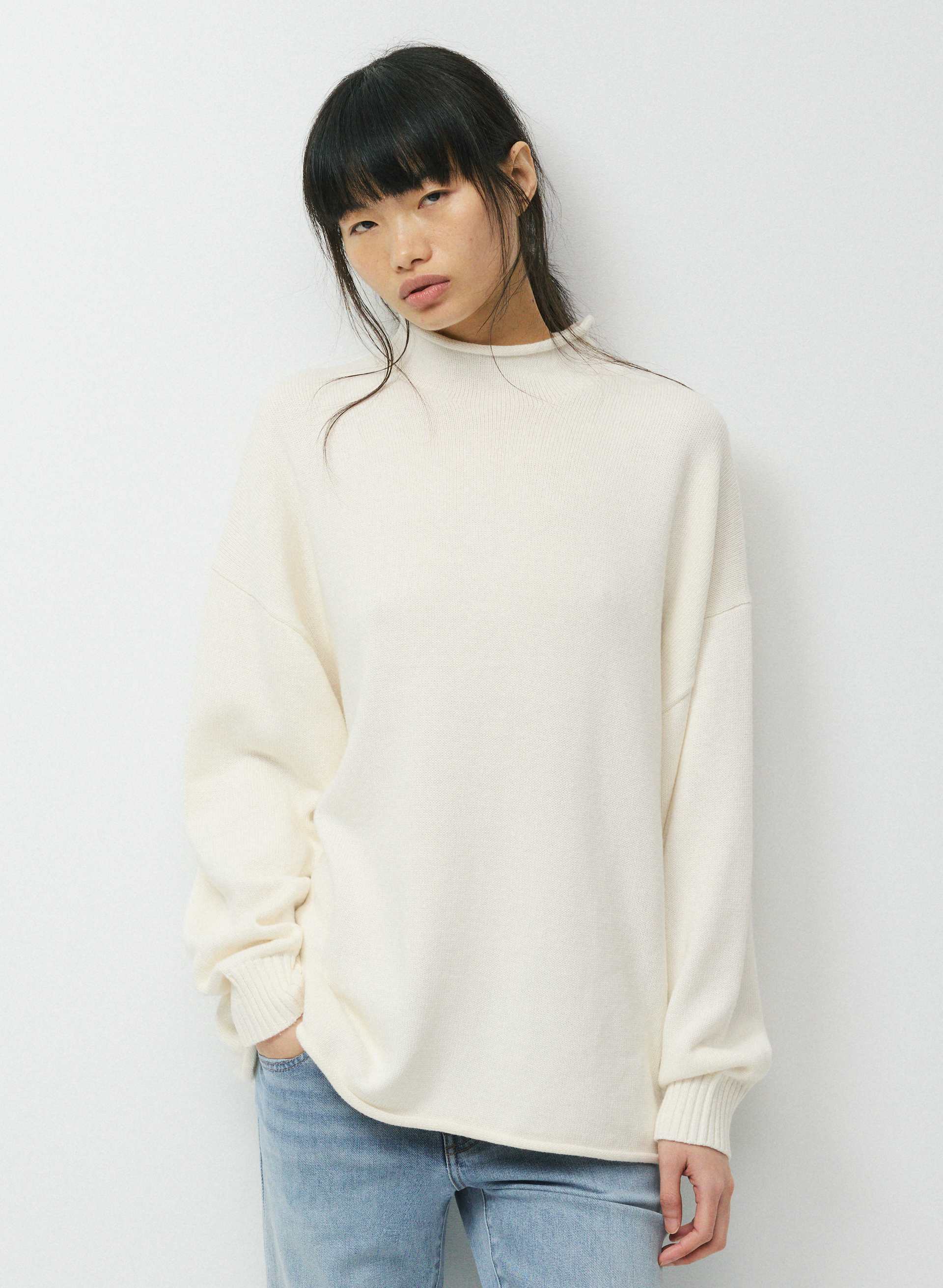 COTTON CHARM™ KEEPSAKE MOCKNECK - Cotton and cashmere mockneck sweater with rolled trim. 