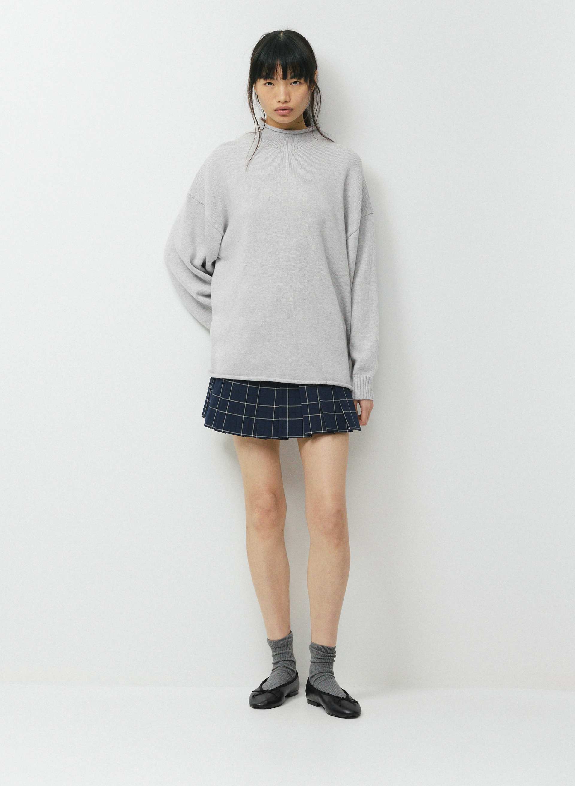 COTTON CHARM™ KEEPSAKE MOCKNECK - Cotton and cashmere mockneck sweater with rolled trim. 