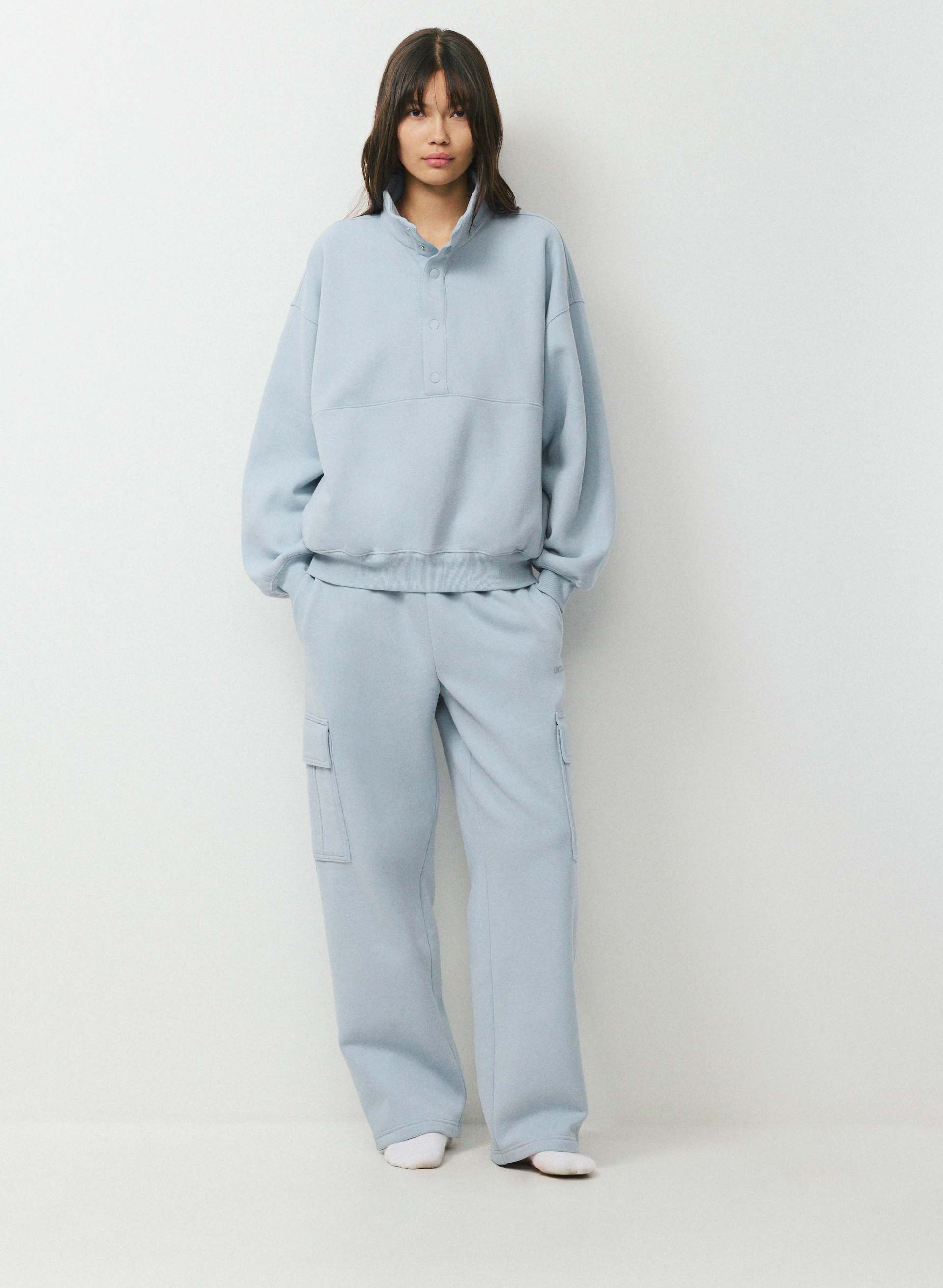 CHANDAIL MÉGA À COL CHEMINÉE - MOLLETON DOUILL. - Oversized fleece funnel neck sweater with snap closure. 