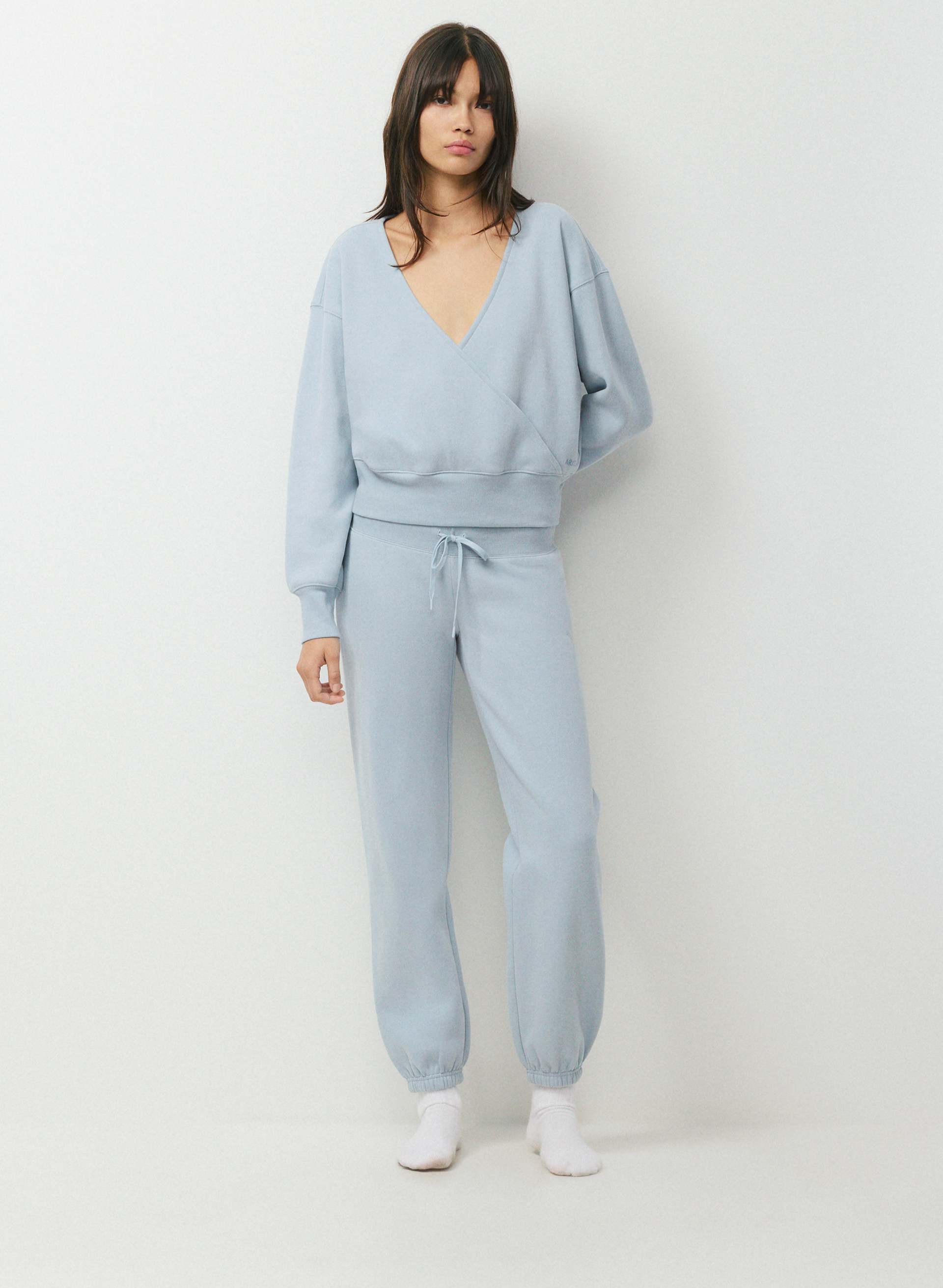 COZY SWEATFLEECE BOYFRIEND WRAP SWEATSHIRT - Relaxed fleece wrap sweatshirt. 