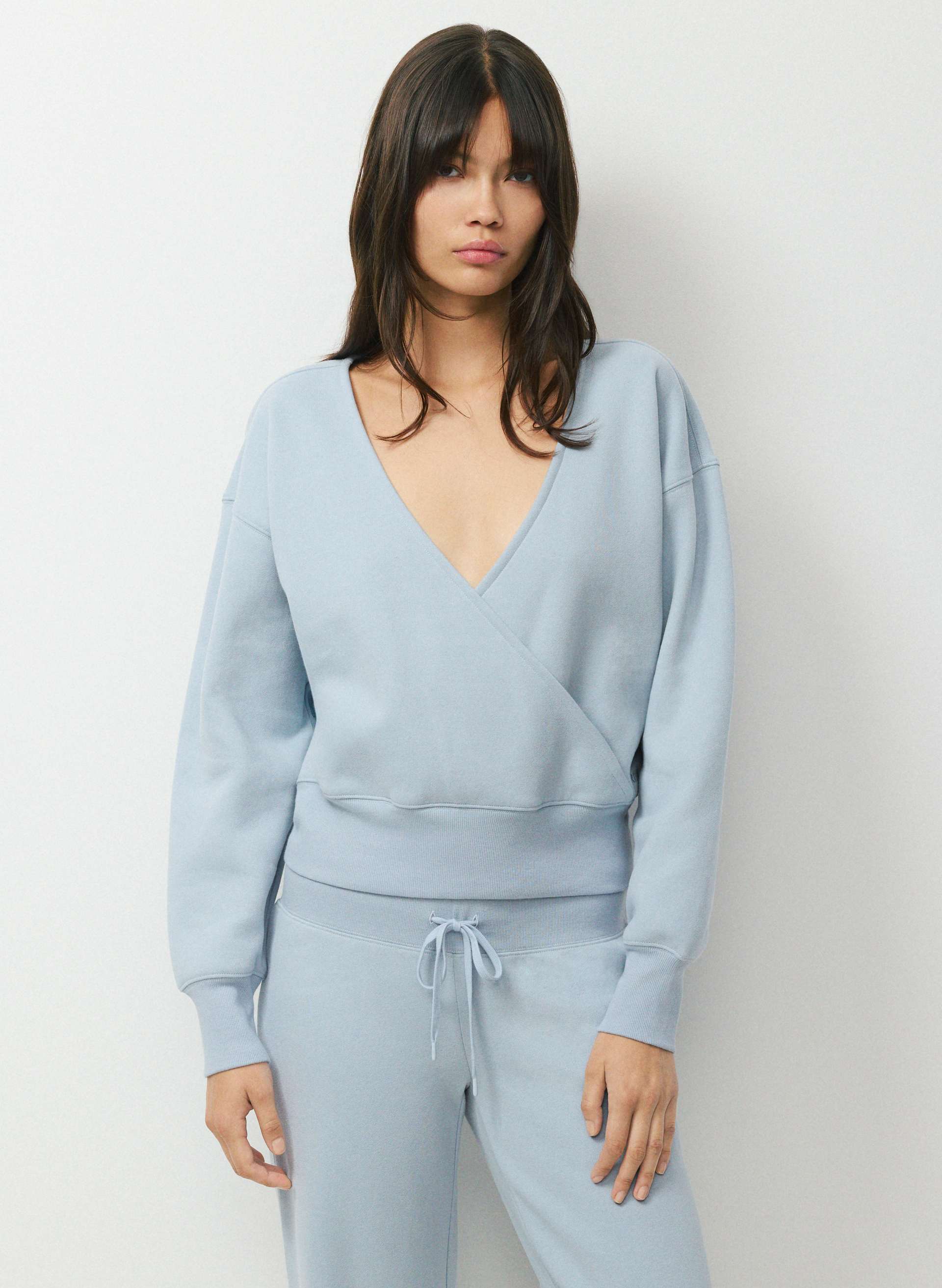 COZY SWEATFLEECE BOYFRIEND WRAP SWEATSHIRT - Relaxed fleece wrap sweatshirt. 