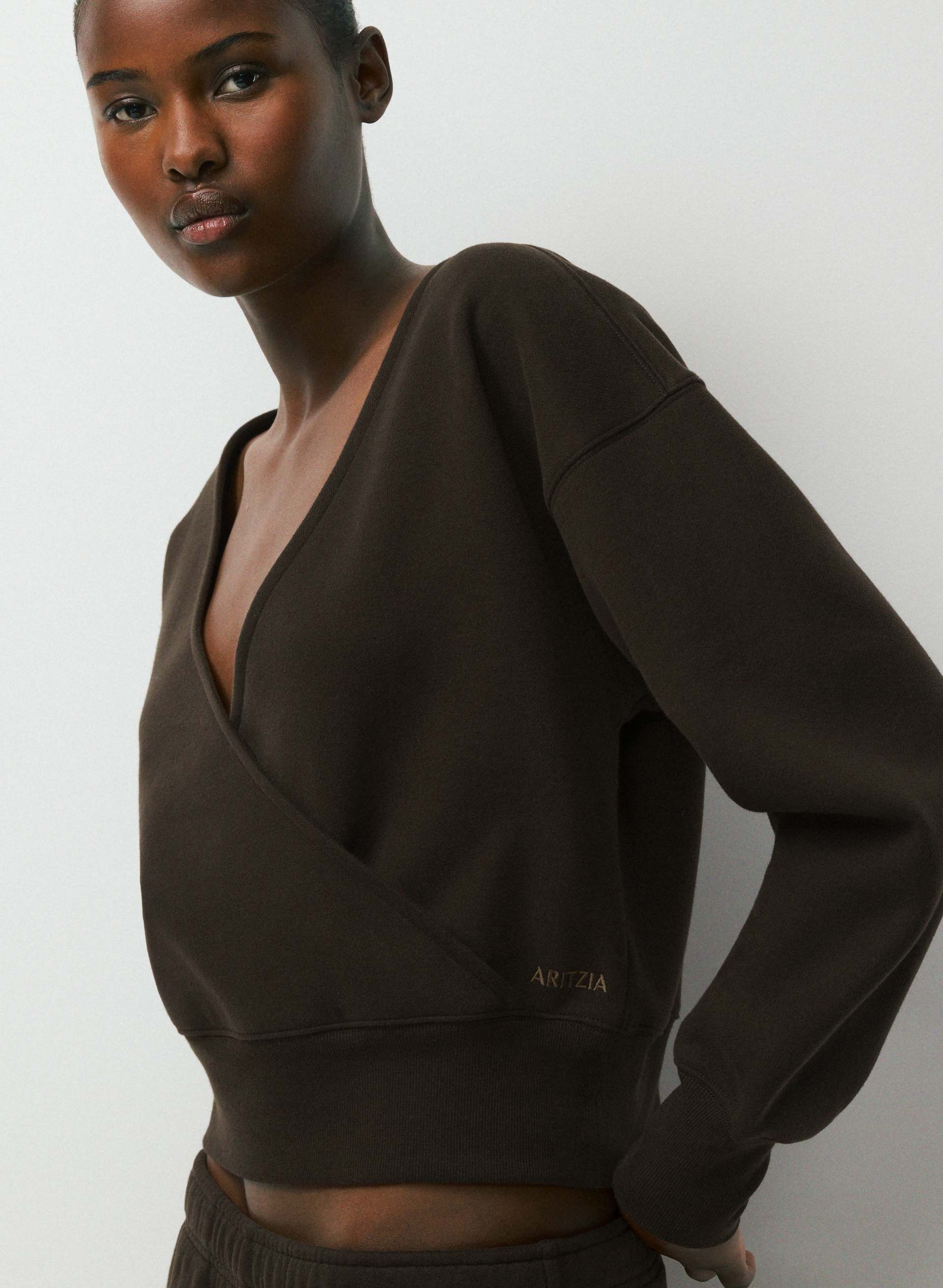 COZY SWEATFLEECE BOYFRIEND WRAP SWEATSHIRT | Aritzia