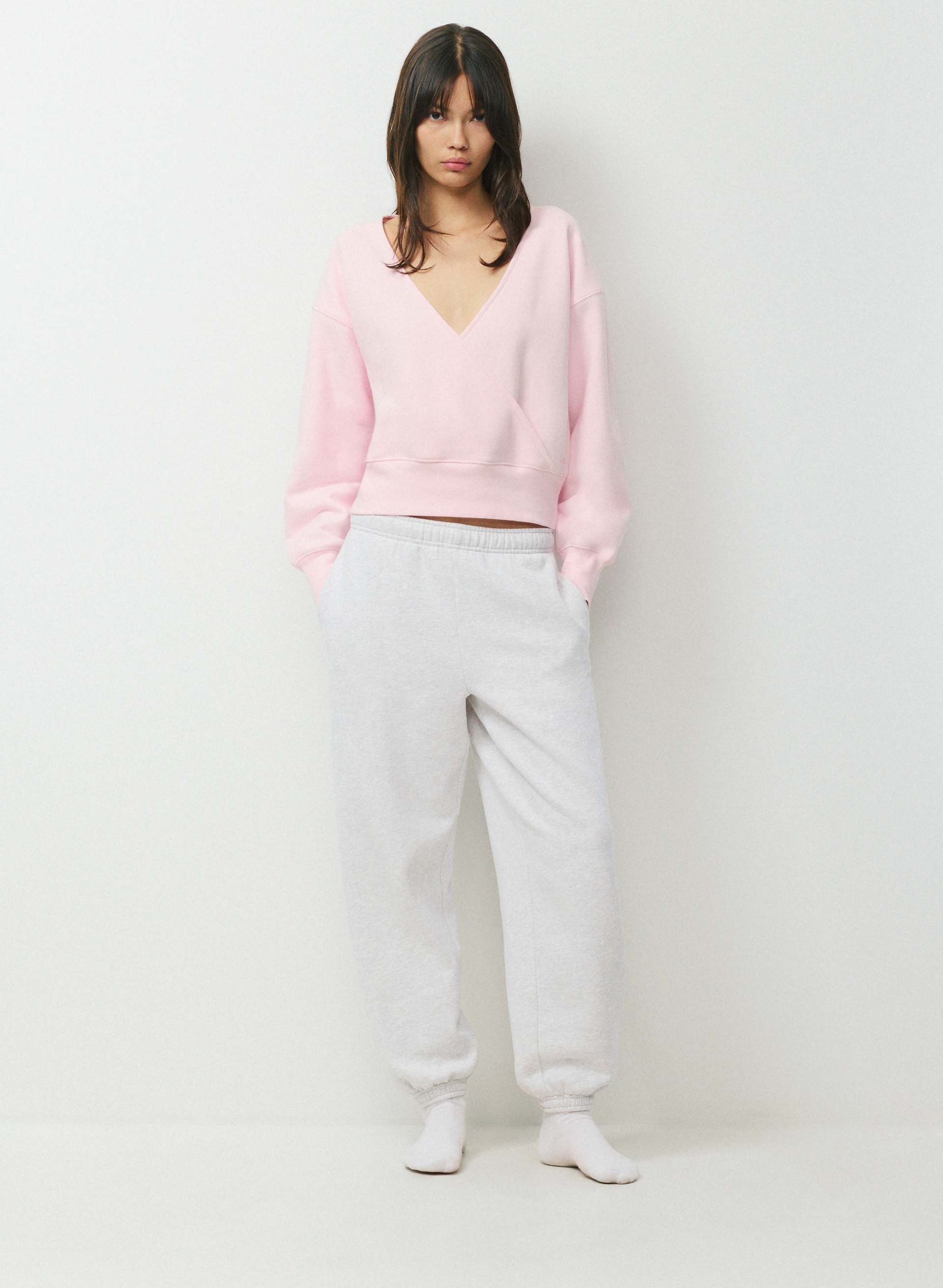 COZY SWEATFLEECE BOYFRIEND WRAP SWEATSHIRT - Relaxed fleece wrap sweatshirt. 