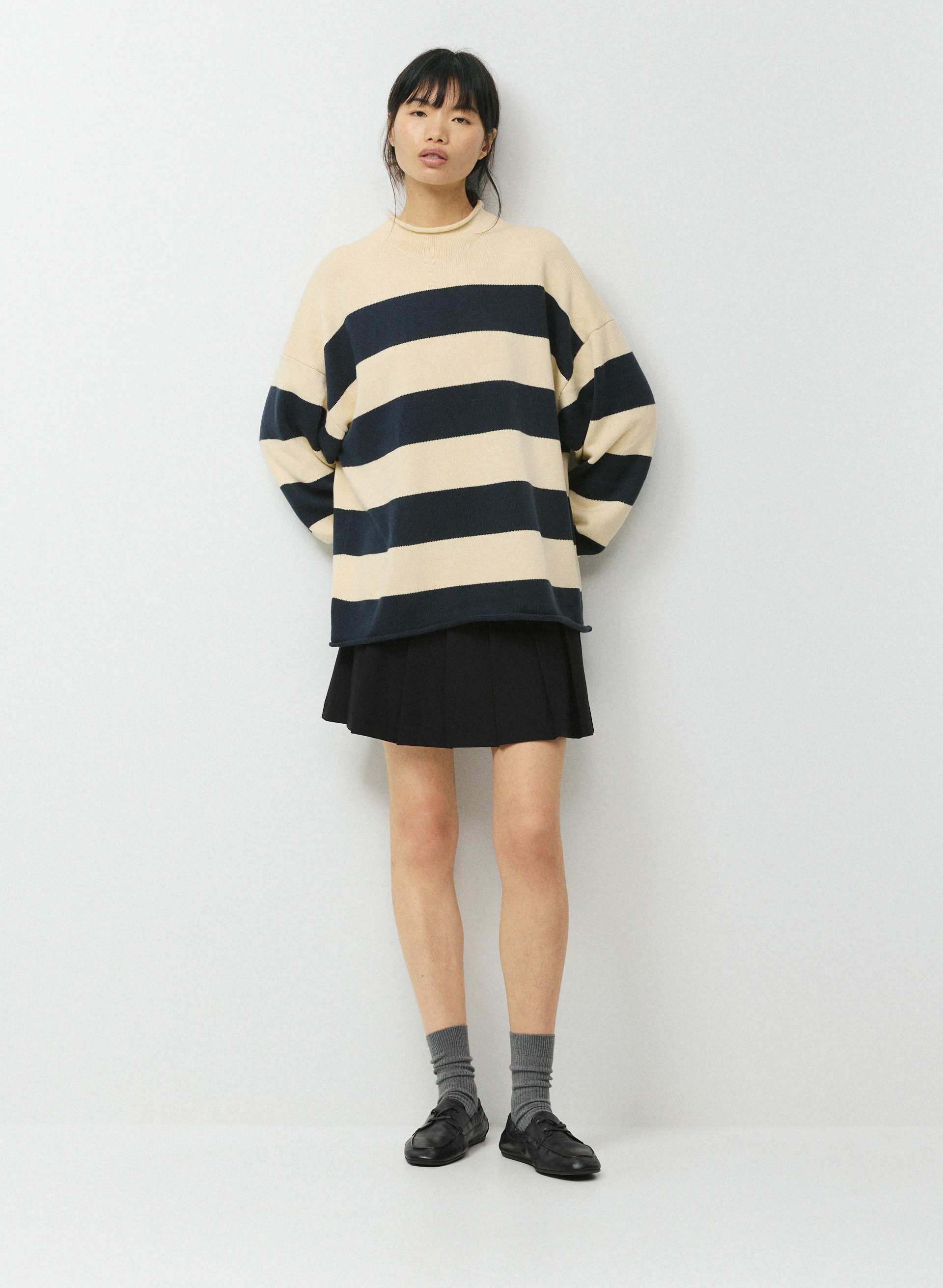 COTTON CHARM™ KEEPSAKE MOCKNECK - Cotton and cashmere mockneck sweater with rolled trim. 