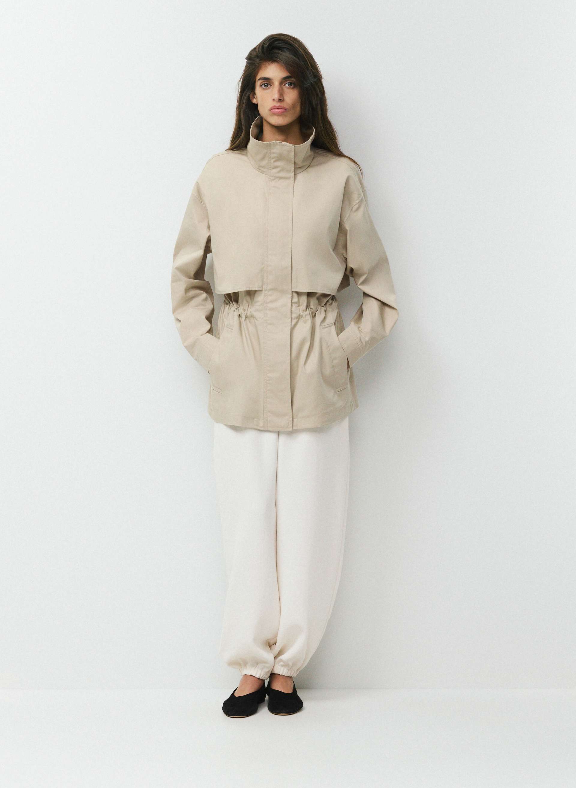 CINCH JACKET - CITY TWILL - Water-repellent cotton twill relaxed funnel neck jacket. 