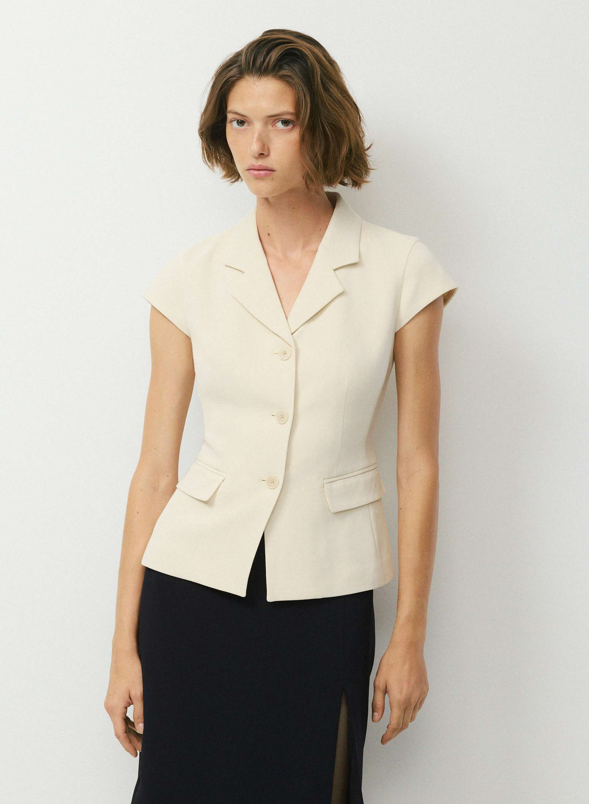 DOMAIN BLAZER - PRECISION SWAY™ - Slim-fit single-breasted crepe blazer with cap sleeves. 