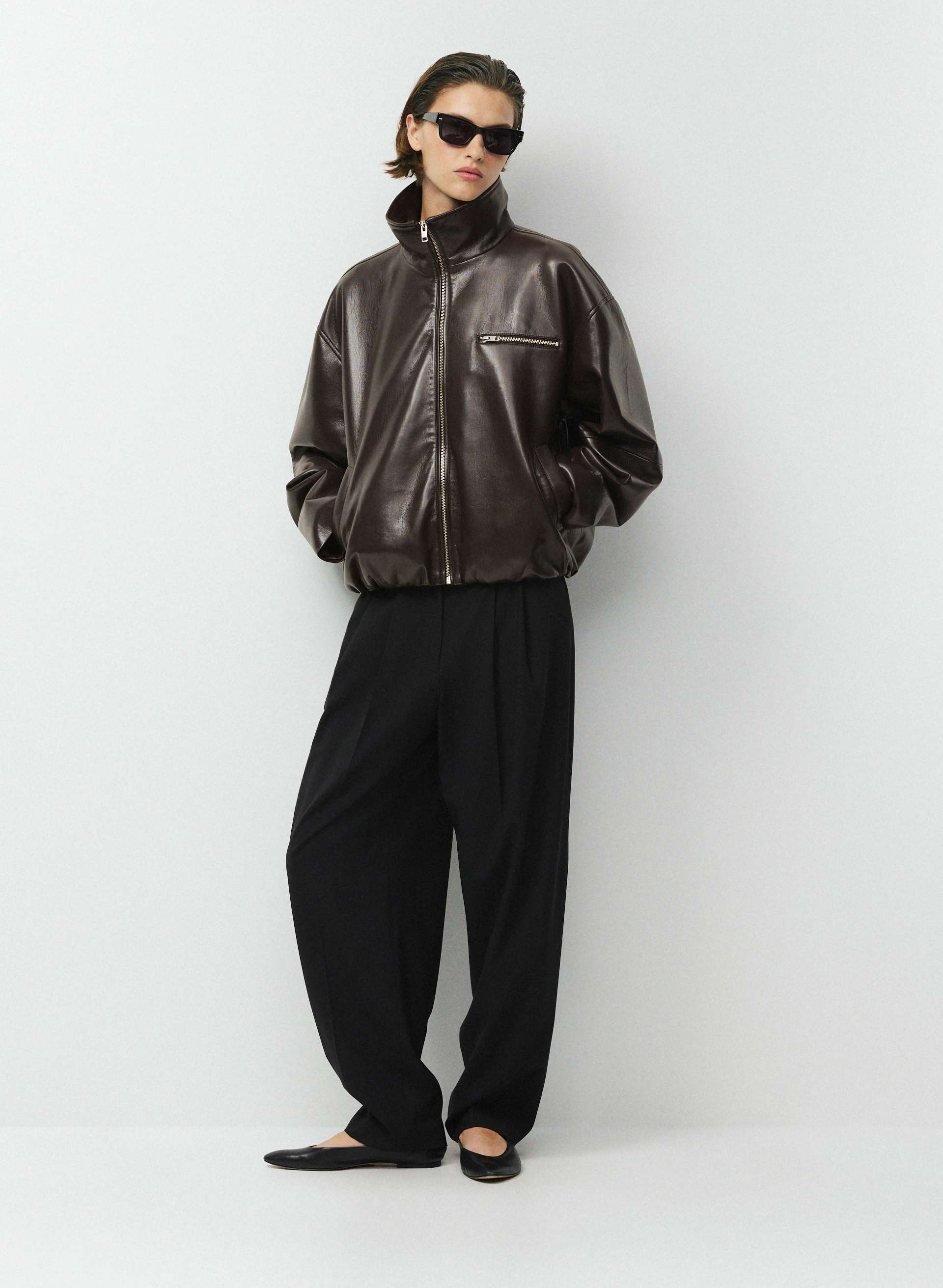 RATIO JACKET - UNREAL LEATHER - UnReal Leather zip-up bomber jacket with chest pocket. 