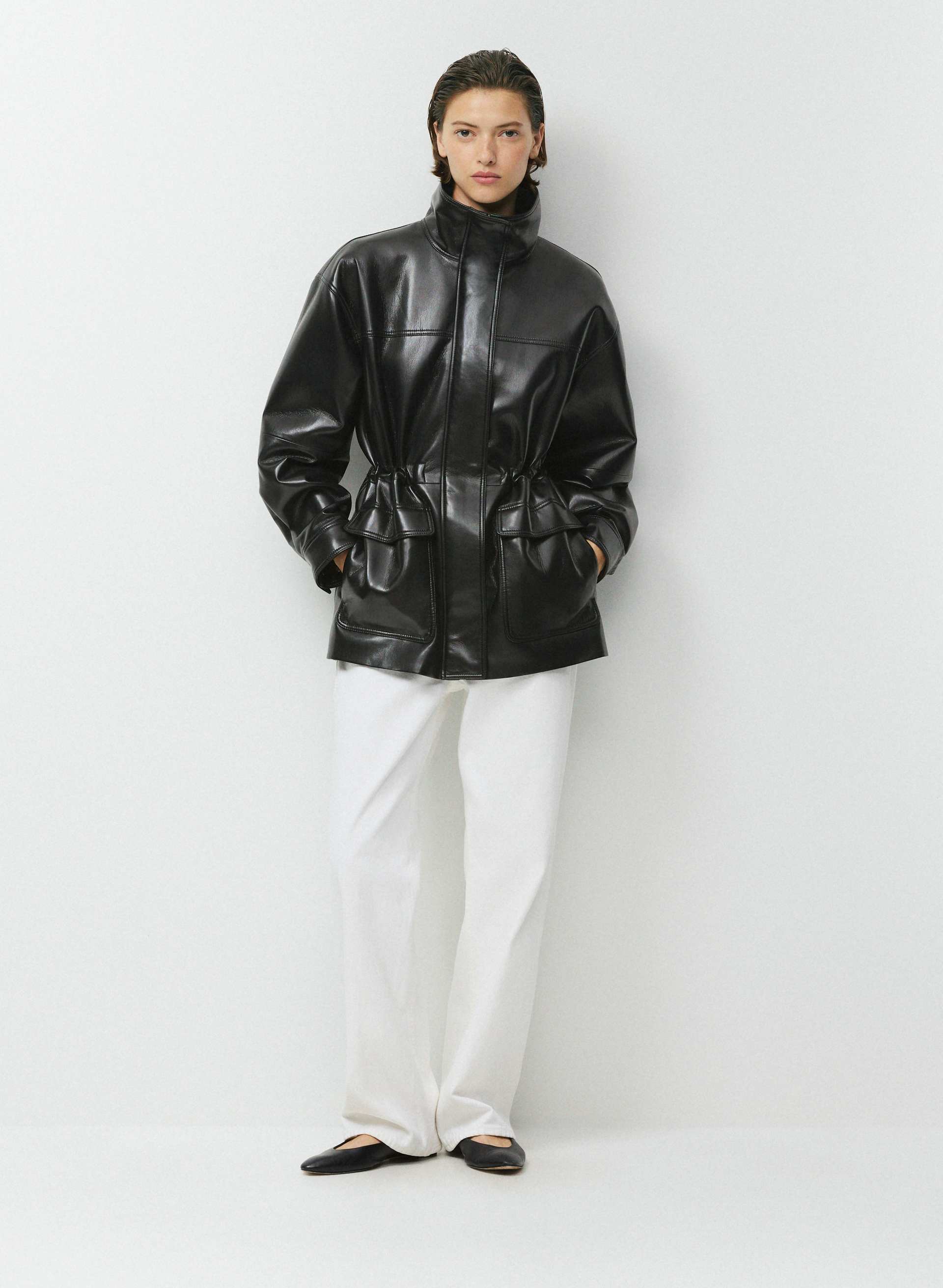FORMAT JACKET - UNREAL LEATHER - UnReal Leather funnel neck cinchable jacket. 