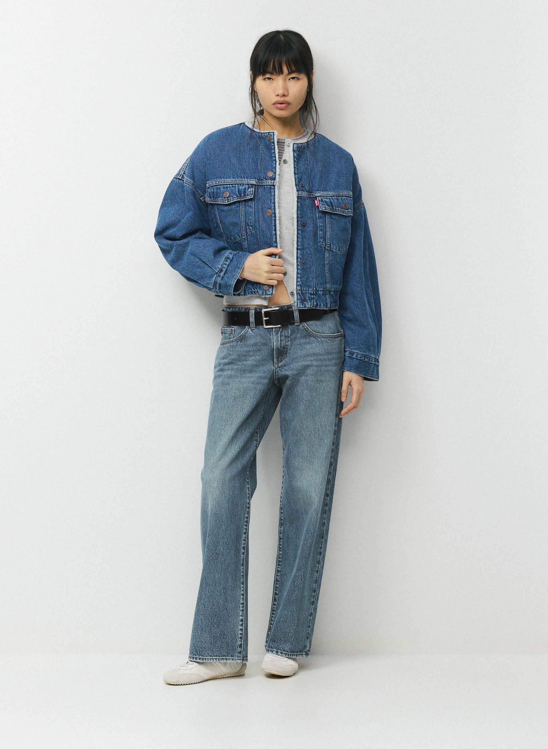 COLLARLESS CROP SHERPA TRUCKER JACKET | Aritzia