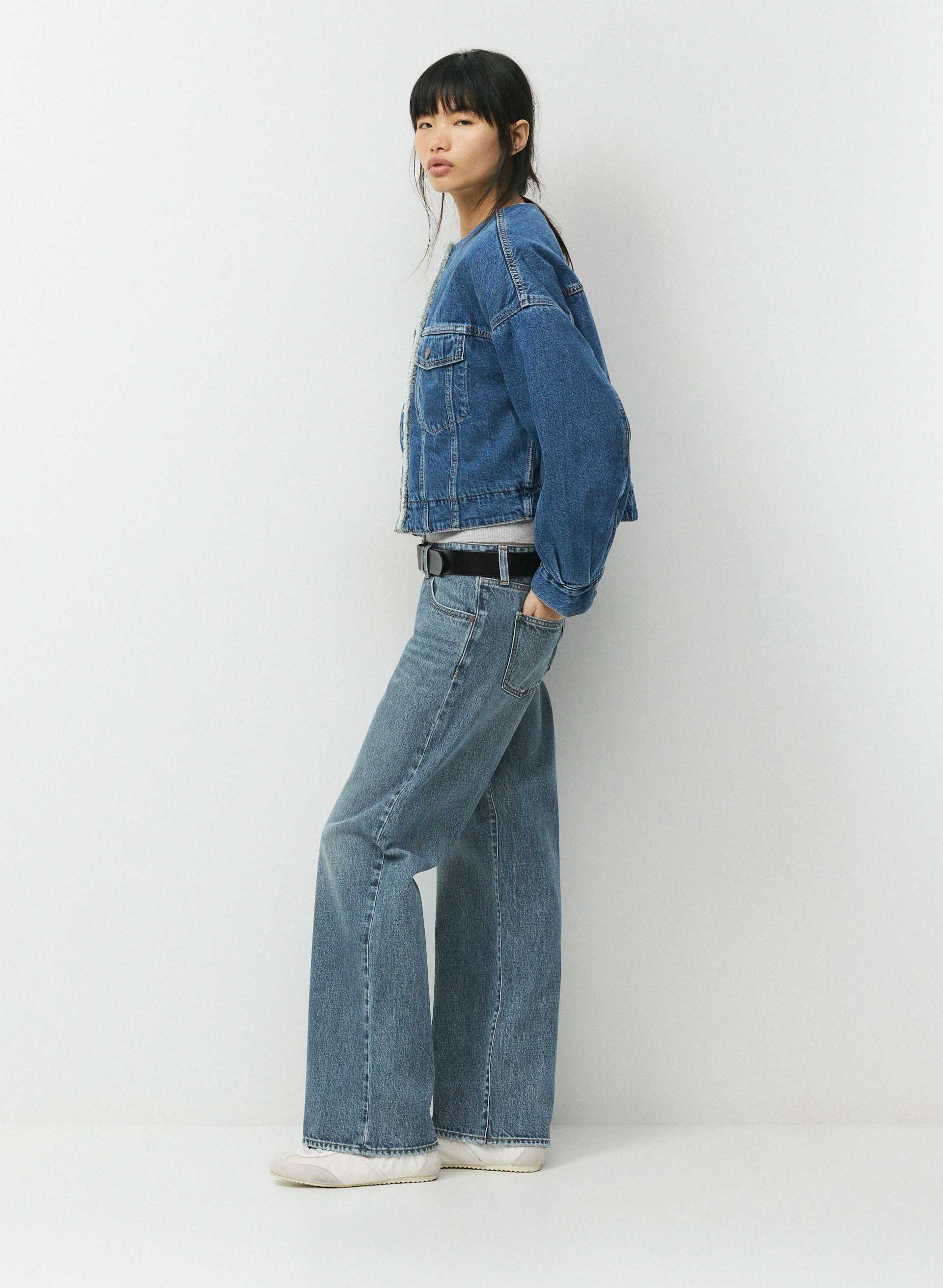 COLLARLESS CROP SHERPA TRUCKER JACKET | Aritzia