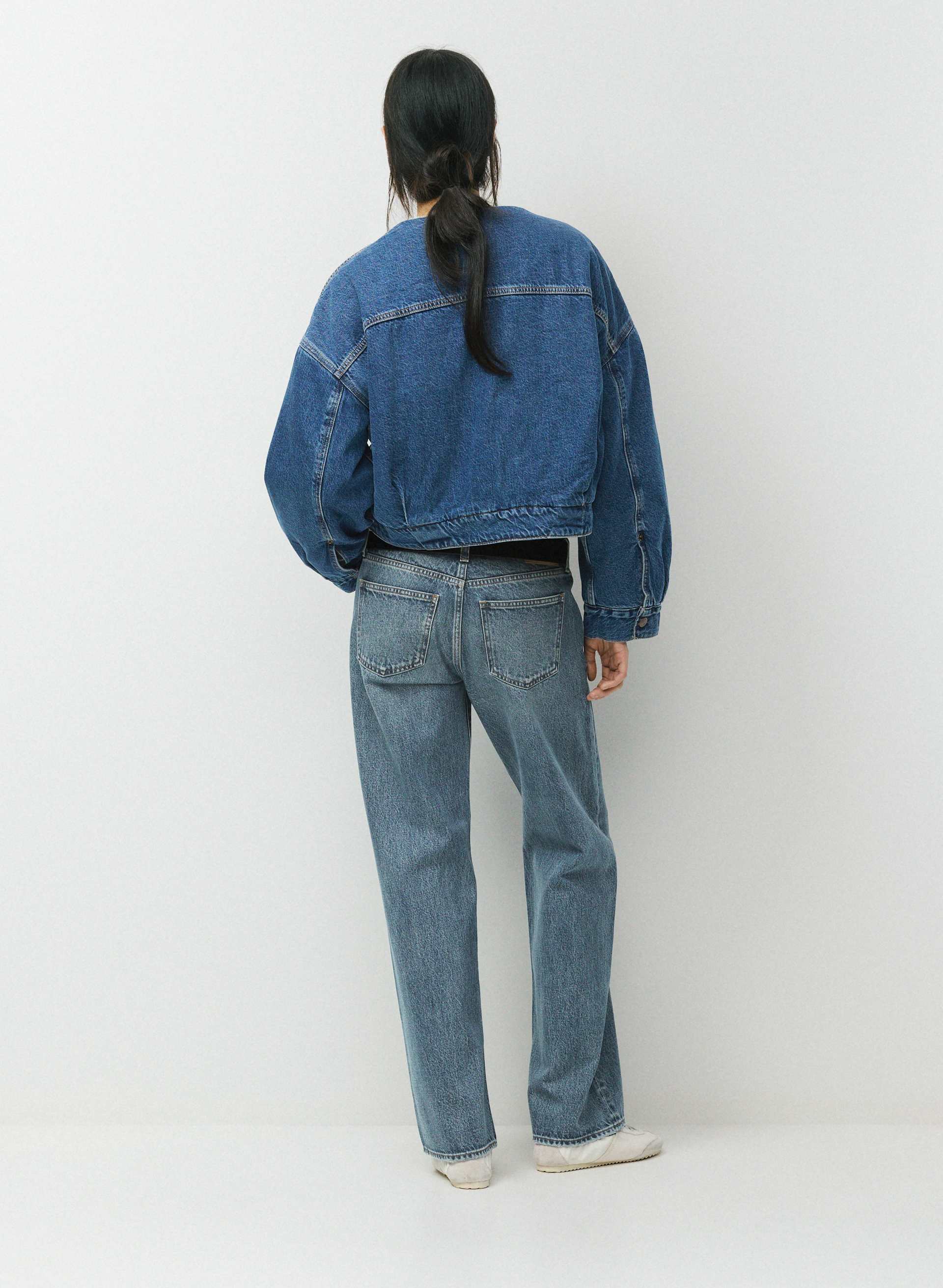 COLLARLESS CROP SHERPA TRUCKER JACKET | Aritzia