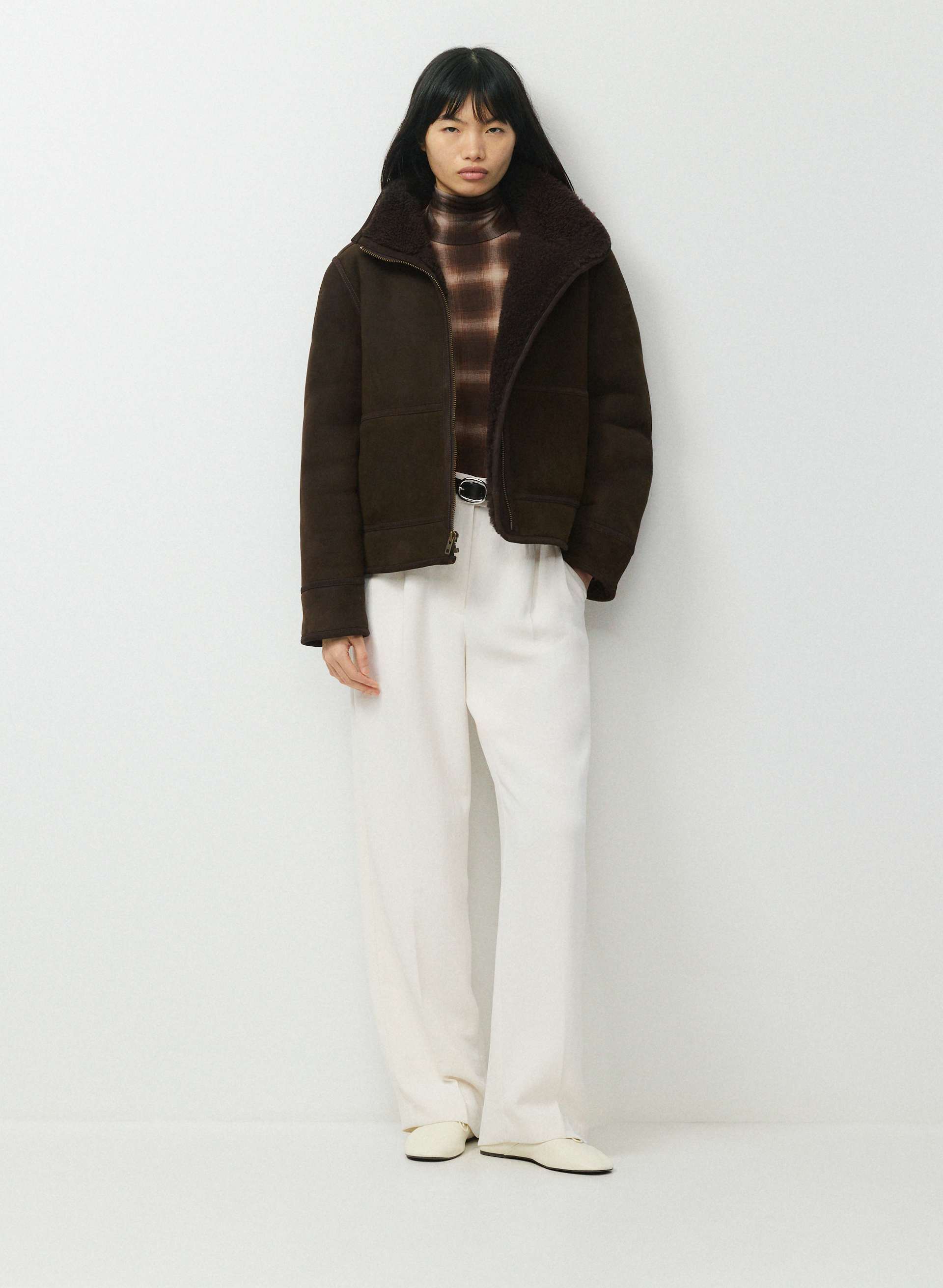 SORRENTI AVIATOR JACKET - SHEARLING - 100% leather relaxed aviator jacket with shearling interior. 