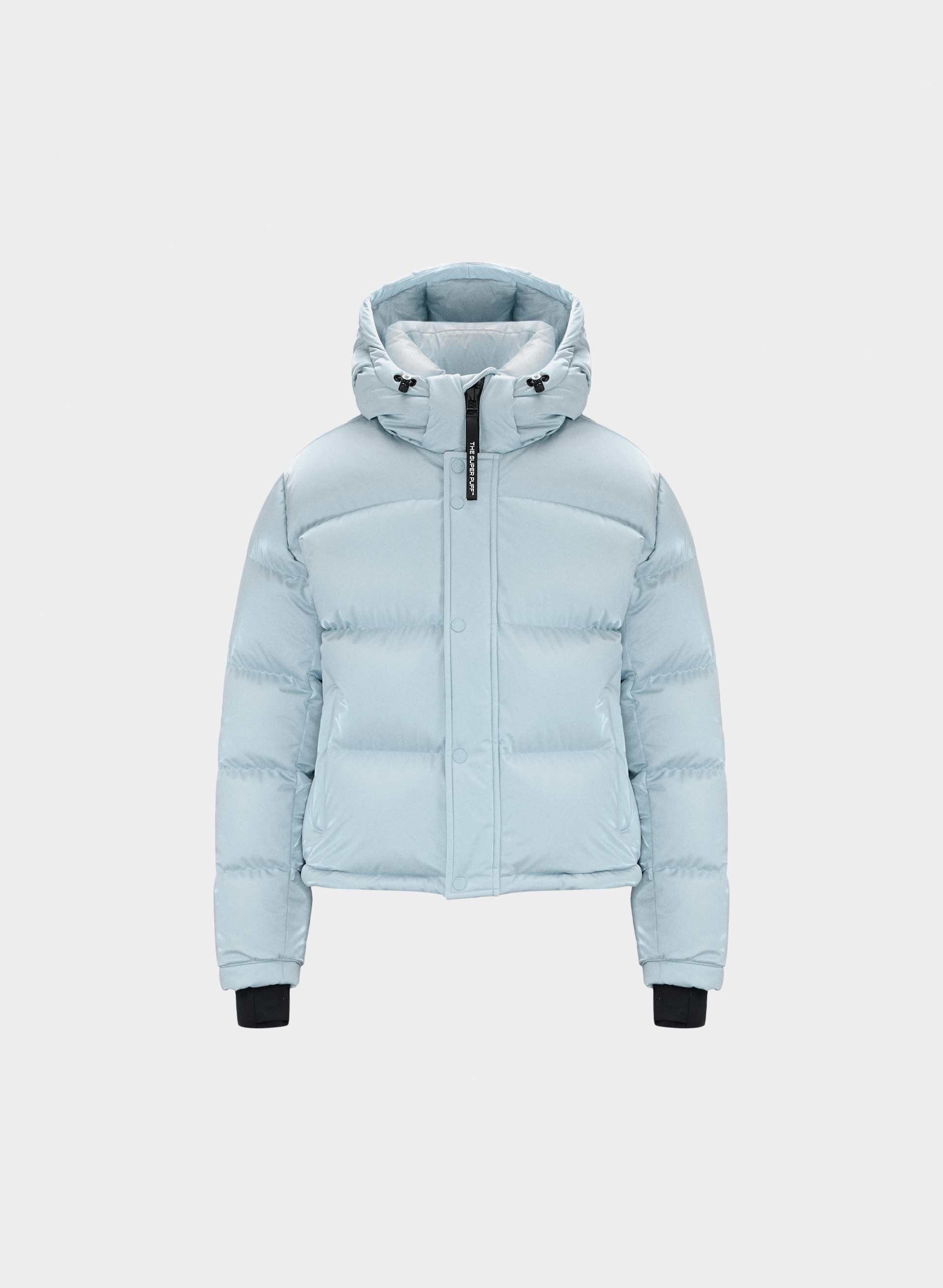 THE SUPER PUFF™ SHORTY - LIQUID SHINE - Liquid Shine above-hip water-resistant 800+ fill-power premium down puffer jacket. 