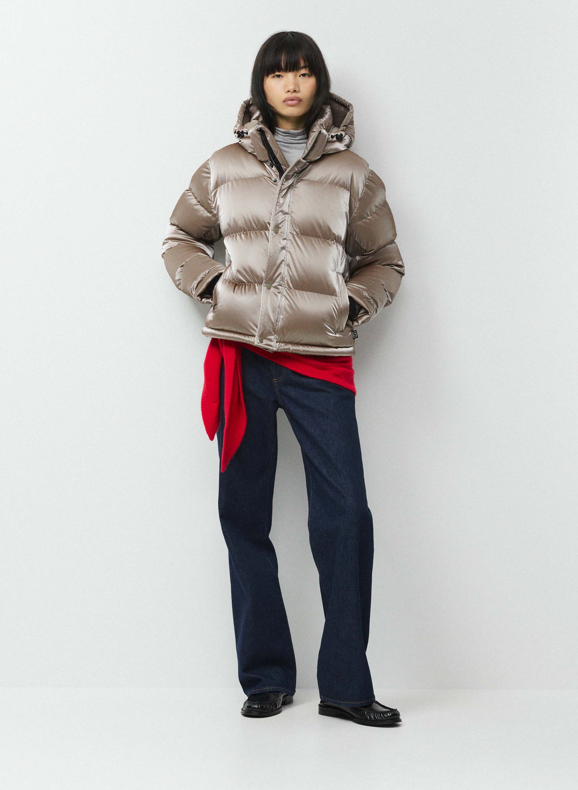 THE SUPER PUFF™ SHORTY - LIQUID SHINE - Liquid Shine above-hip water-resistant 800+ fill-power premium down puffer jacket. 