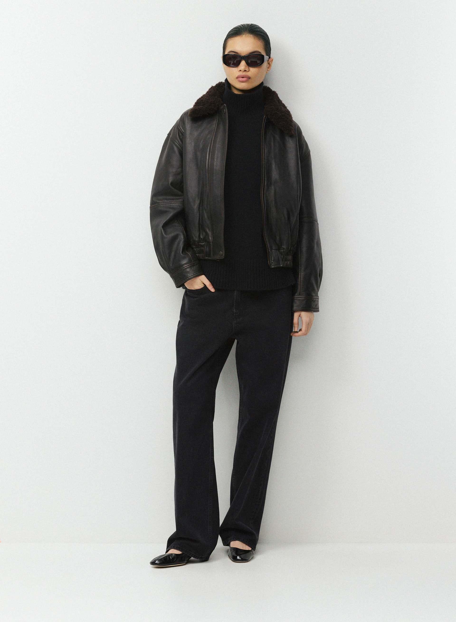 BLOUSON ELLIOTT DE STYLE AVIATEUR - CUIR - Veste d’aviateur toute en cuir avec col en rason. 